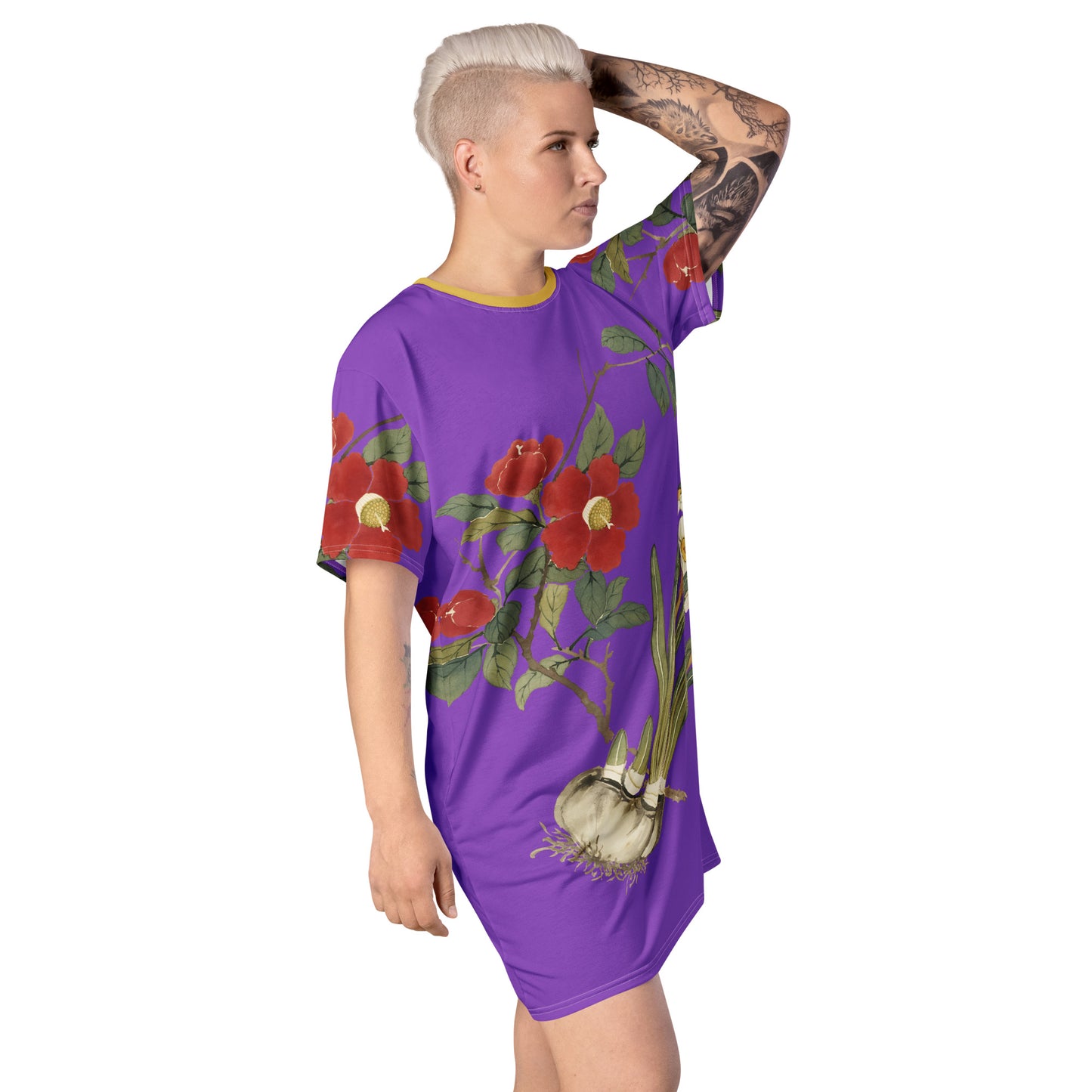 The Spirit of Flowers in Twelve Months｜Narcissus and Camelia in Bloom｜T-shirt dress｜Purple