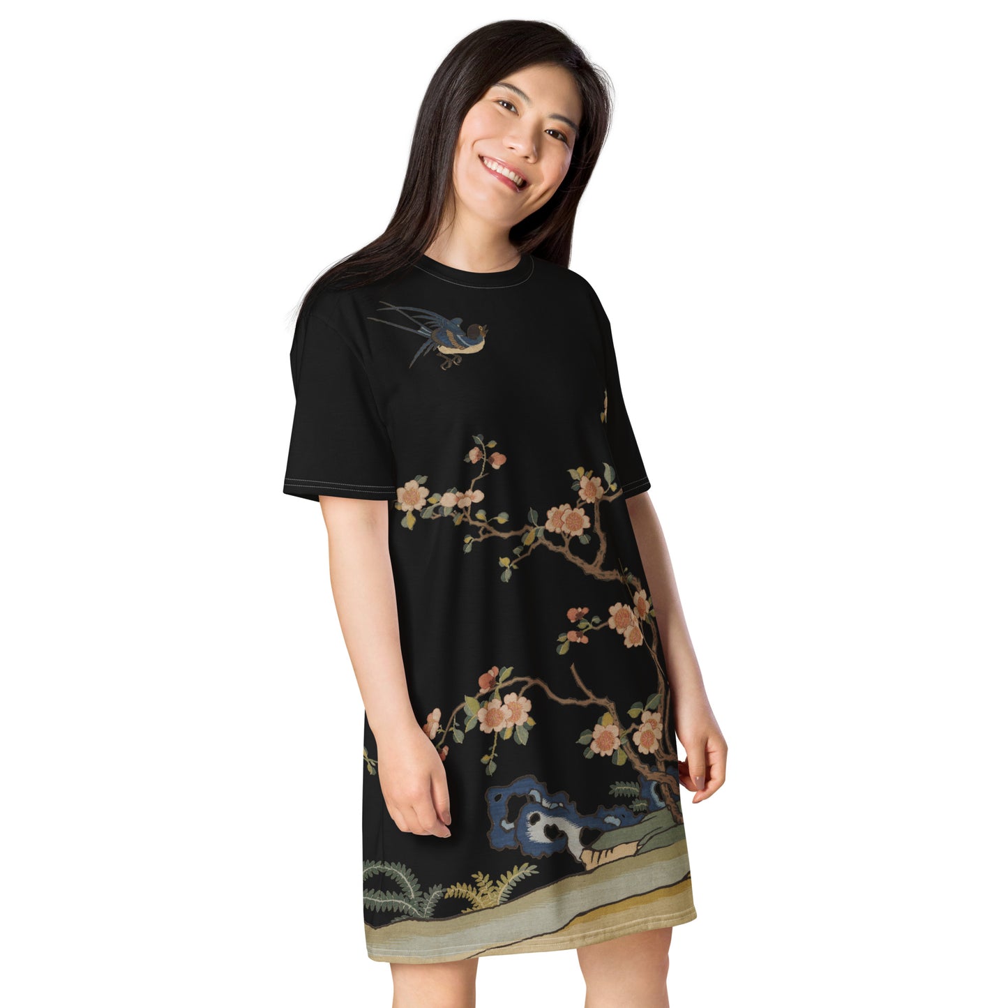 Kesi Flower Album｜Swallow in Flight, Harbinger of Spring｜T-shirt dress｜Black