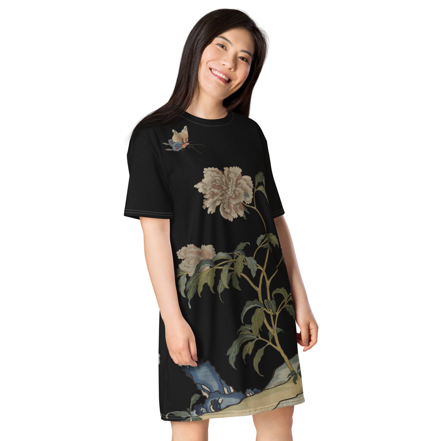 Kesi Flower Album｜Peonies and Butterfly｜T-shirt dress｜Black