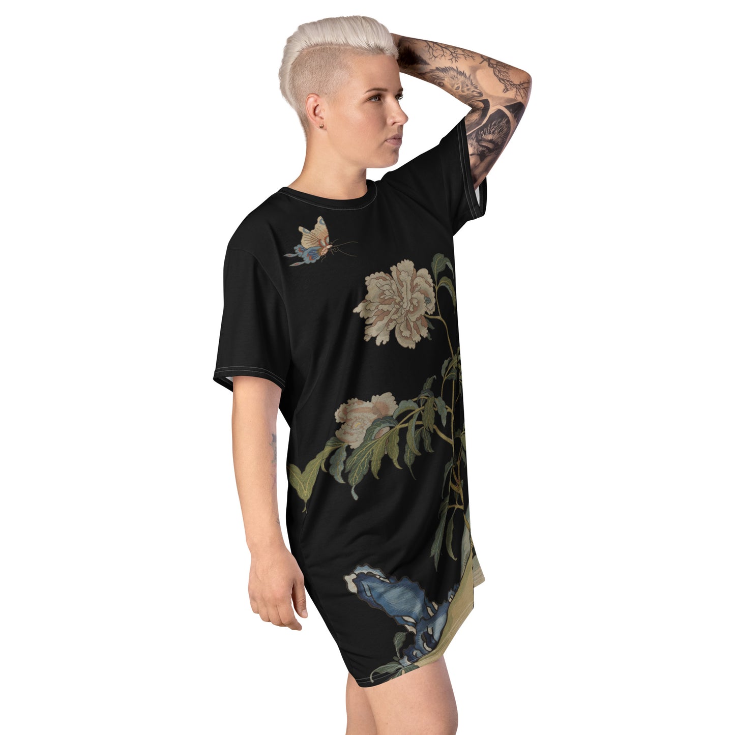 Kesi Flower Album｜Peonies and Butterfly｜T-shirt dress｜Black