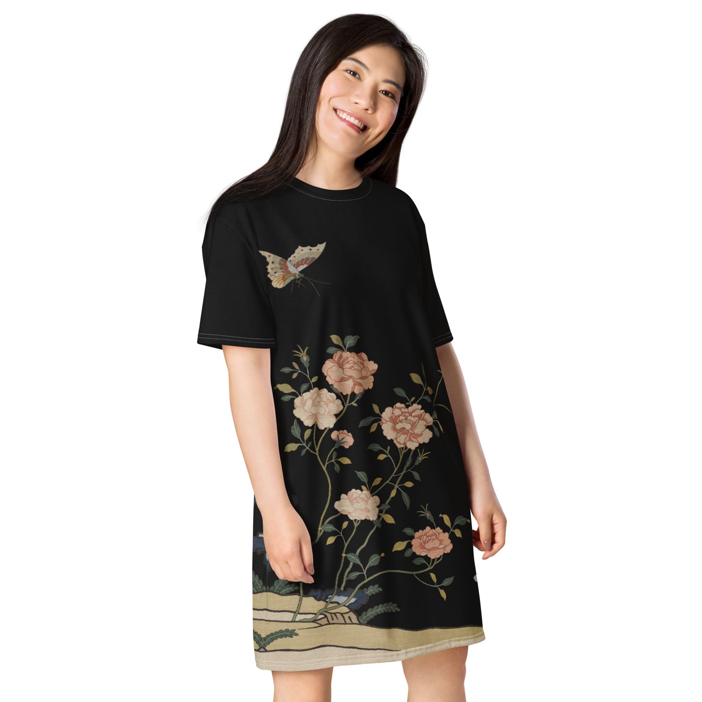 Kesi Flower Album｜Red Roses｜T-shirt dress｜Black