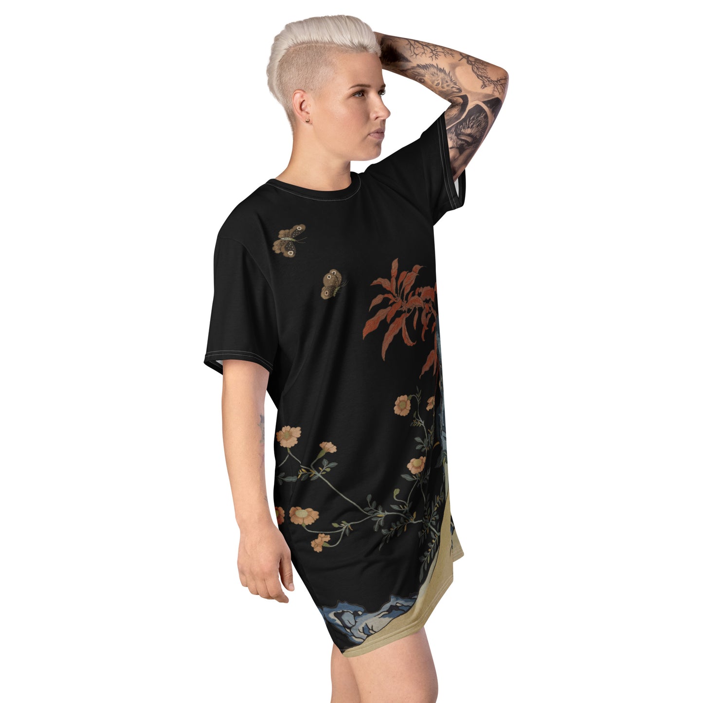 Kesi Flower Album｜Butterflies and Flowers｜T-shirt dress｜Black