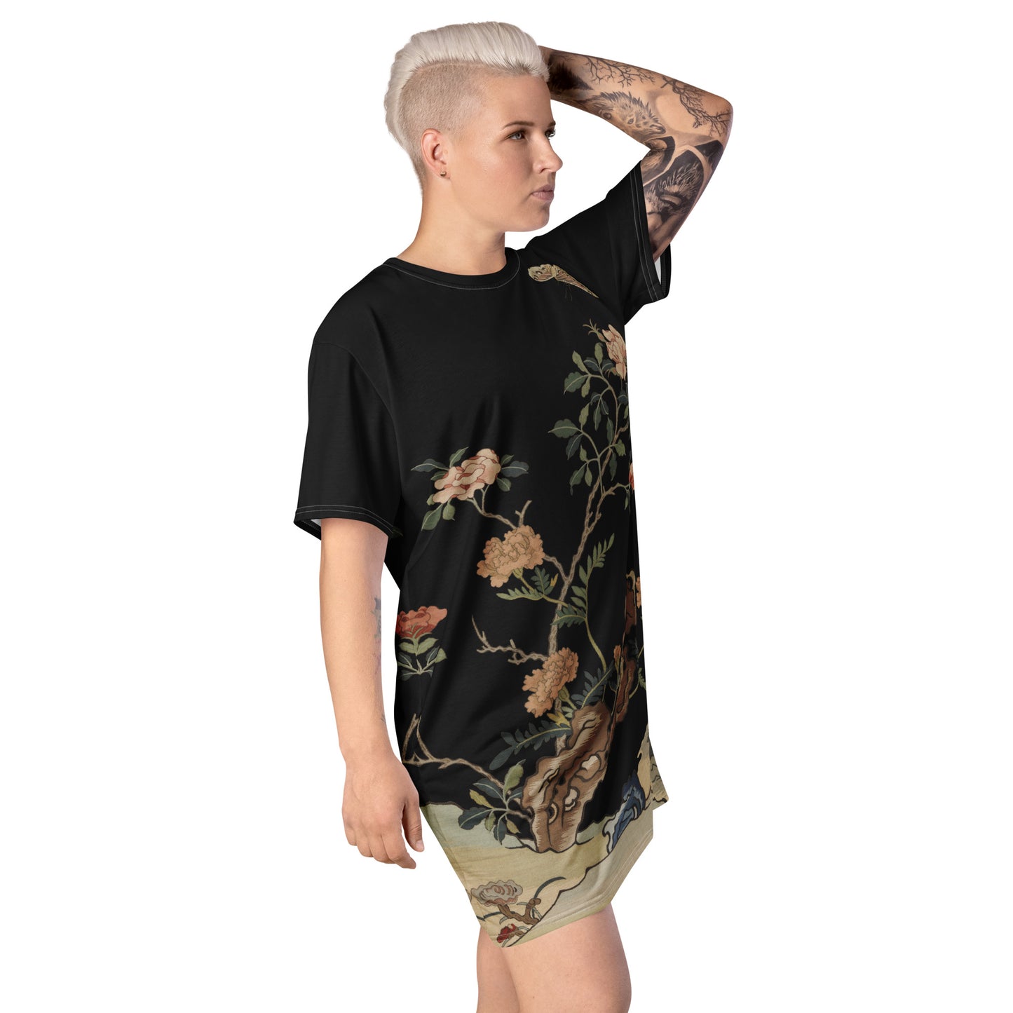 Kesi Flower Album｜Camellia and Butterfly｜T-shirt dress｜Black