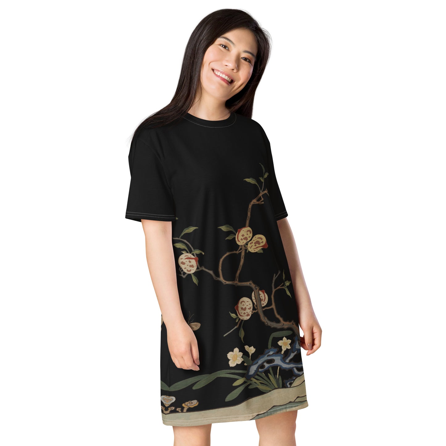 Kesi Flower Album｜Narcissus and Peaches｜T-shirt dress｜Black