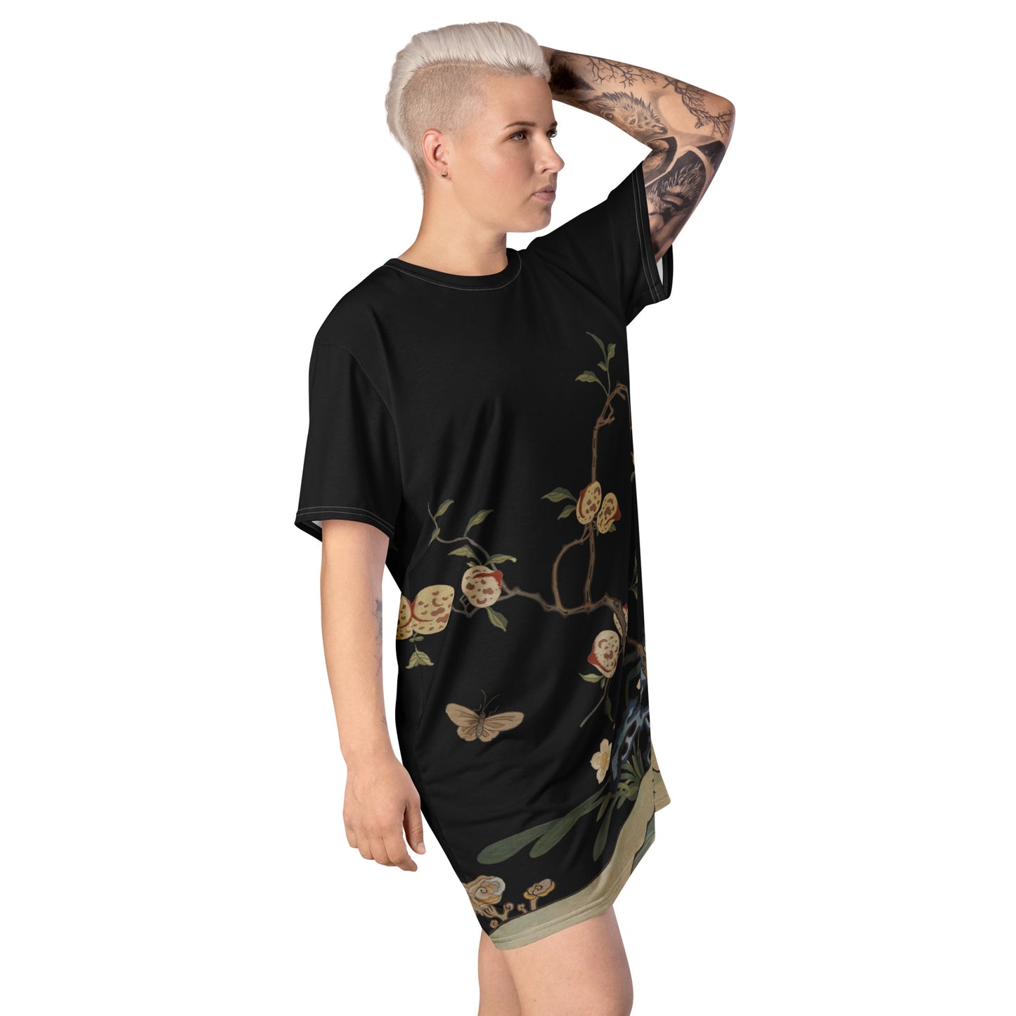 Kesi Flower Album｜Narcissus and Peaches｜T-shirt dress｜Black