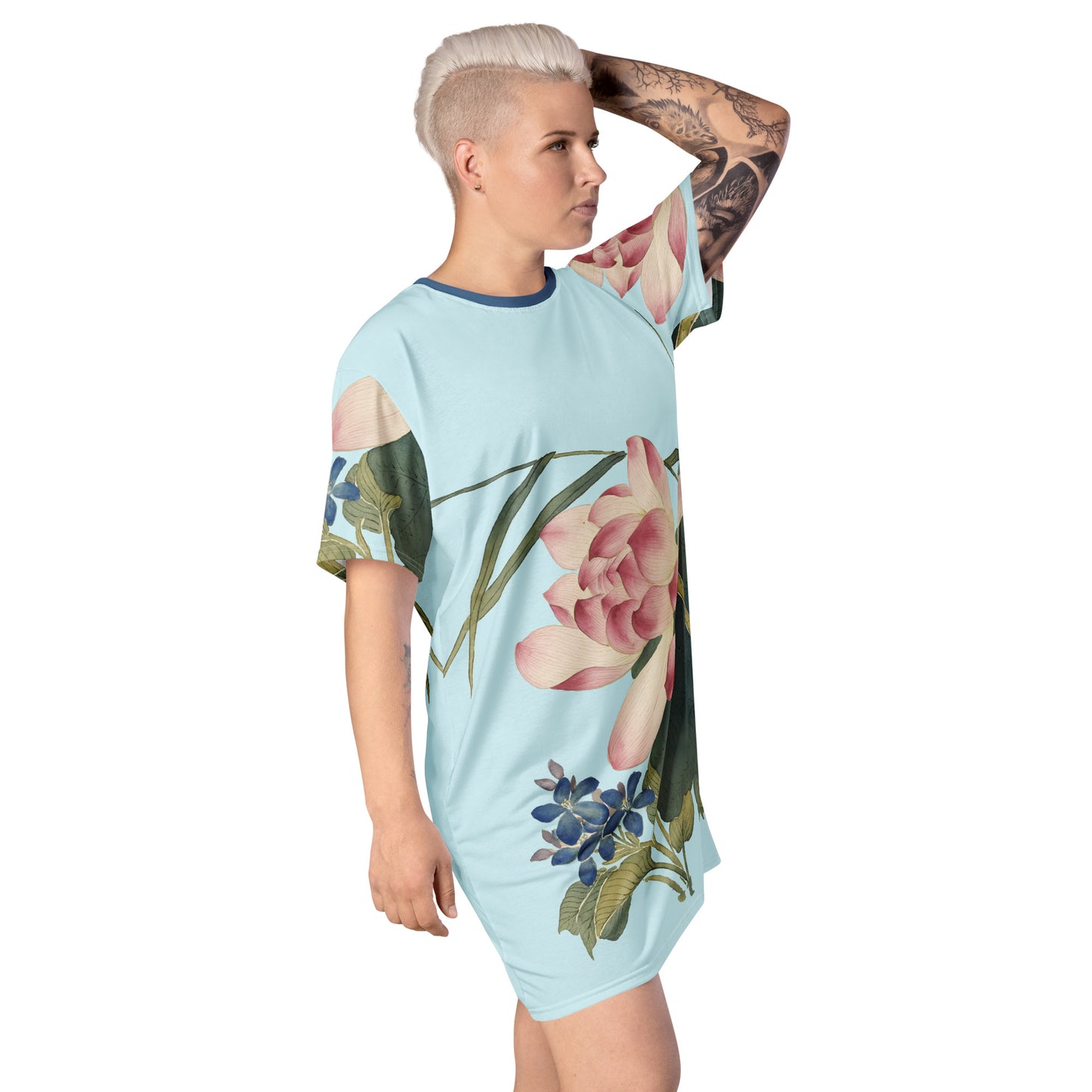 The Spirit of Flowers in Twelve Months｜Lotus in Bloom｜T-shirt dress｜Aqua blue