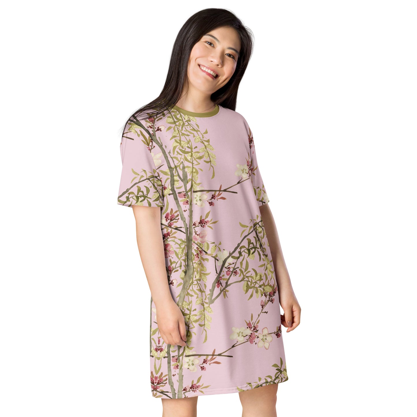 The Spirit of Flowers in Twelve Months｜Willow and Peach Blossom｜T-shirt dress｜Pale pinkish gray