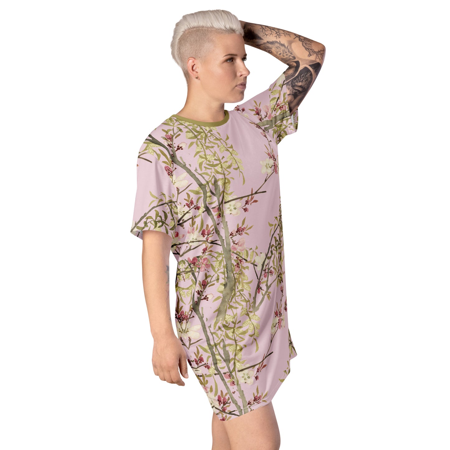 The Spirit of Flowers in Twelve Months｜Willow and Peach Blossom｜T-shirt dress｜Pale pinkish gray