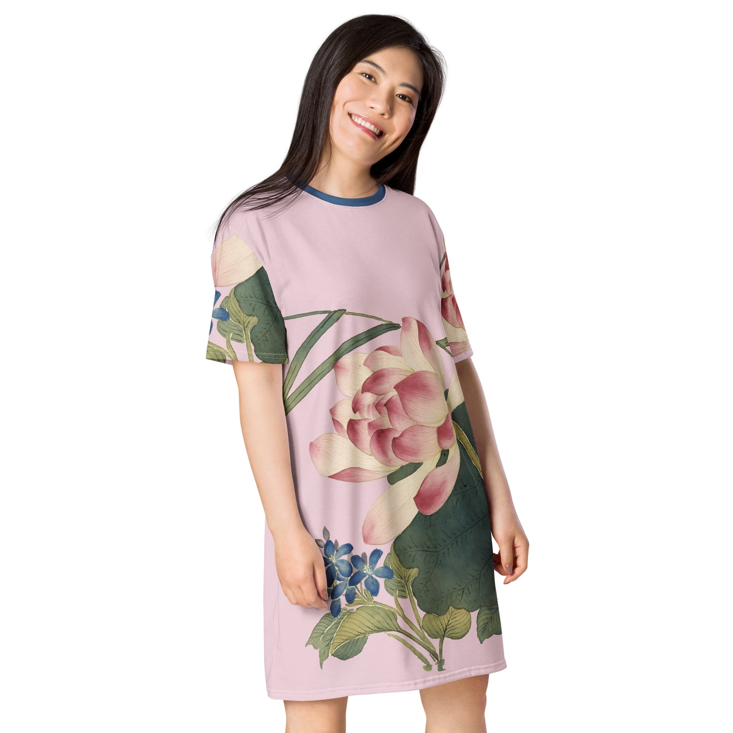 The Spirit of Flowers in Twelve Months｜Lotus in Bloom｜T-shirt dress｜Pale pinkish gray