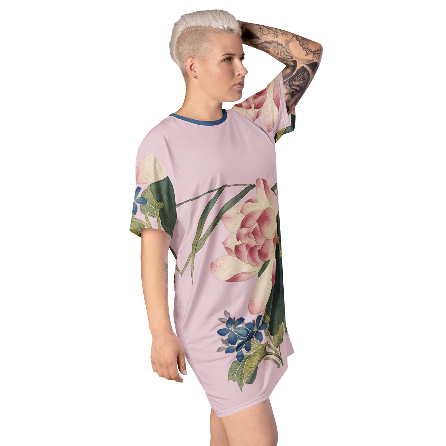 The Spirit of Flowers in Twelve Months｜Lotus in Bloom｜T-shirt dress｜Pale pinkish gray