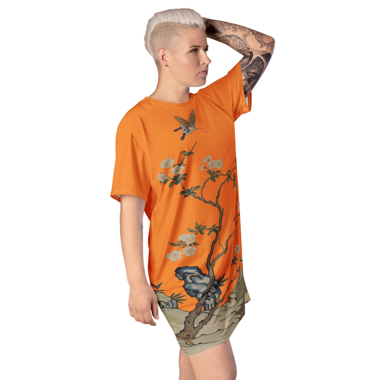 Kesi Flower Album｜Plum Blossoms and Butterfly｜T-shirt dress｜Orange