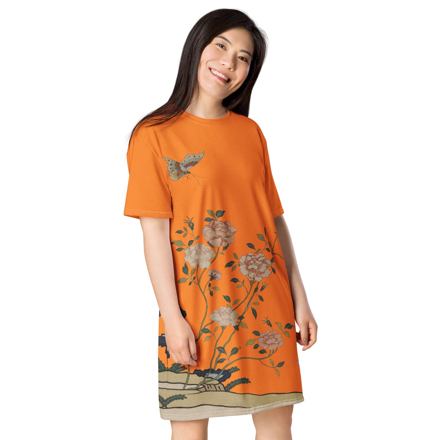 Kesi Flower Album｜Red Roses｜T-shirt dress｜Orange