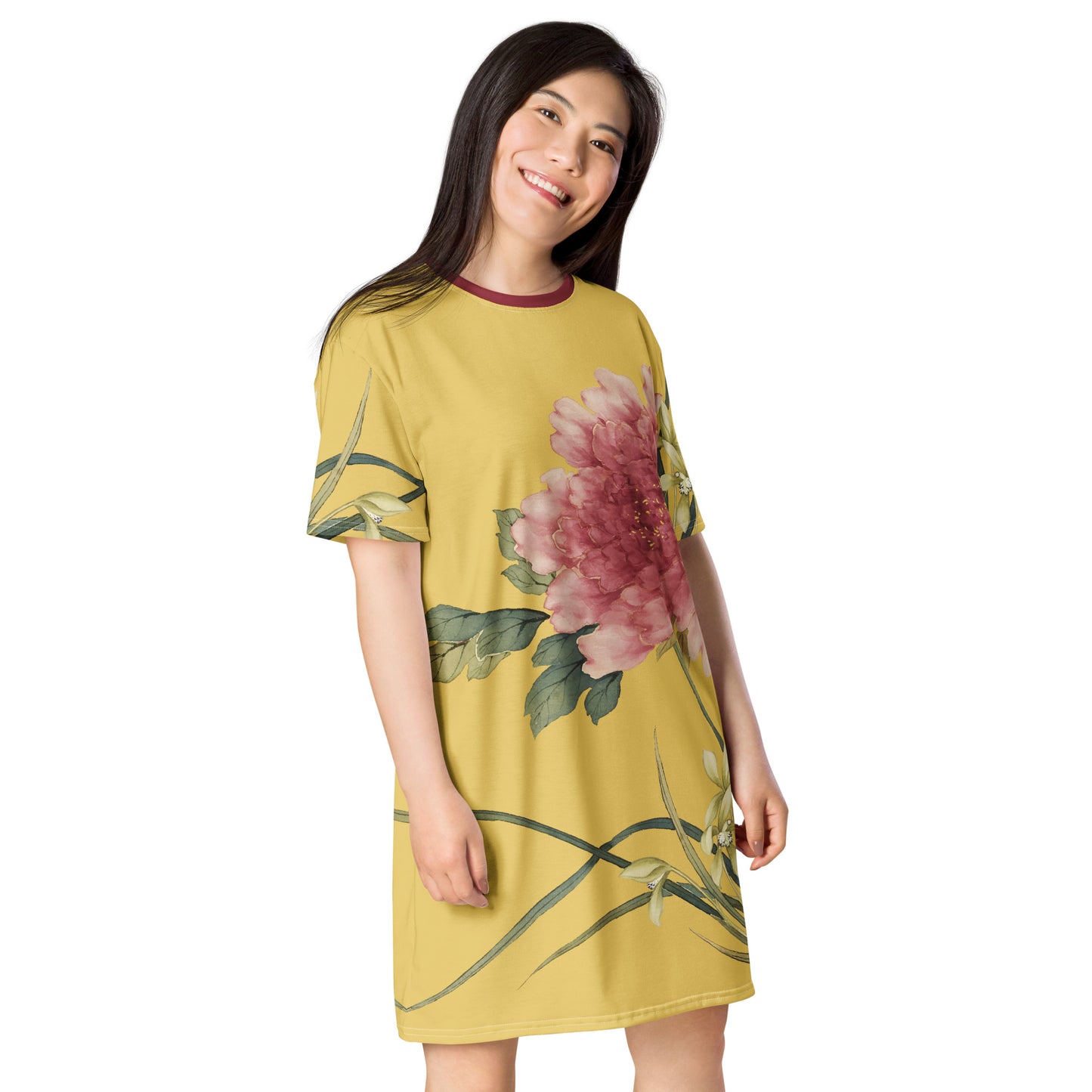 The Spirit of Flowers in Twelve Months｜Orchid and Tree Peony in Bloom｜T-shirt dress｜Gold