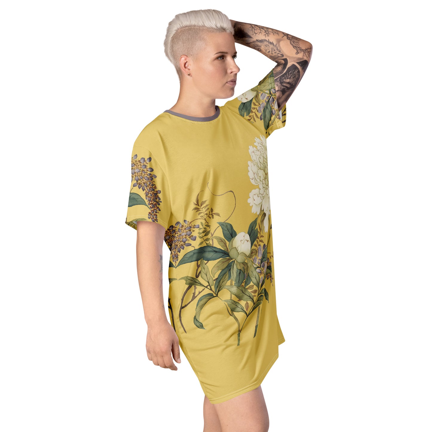 The Spirit of Flowers in Twelve Months｜Chinese Peony and Wisteria in Bloom｜T-shirt dress｜Gold