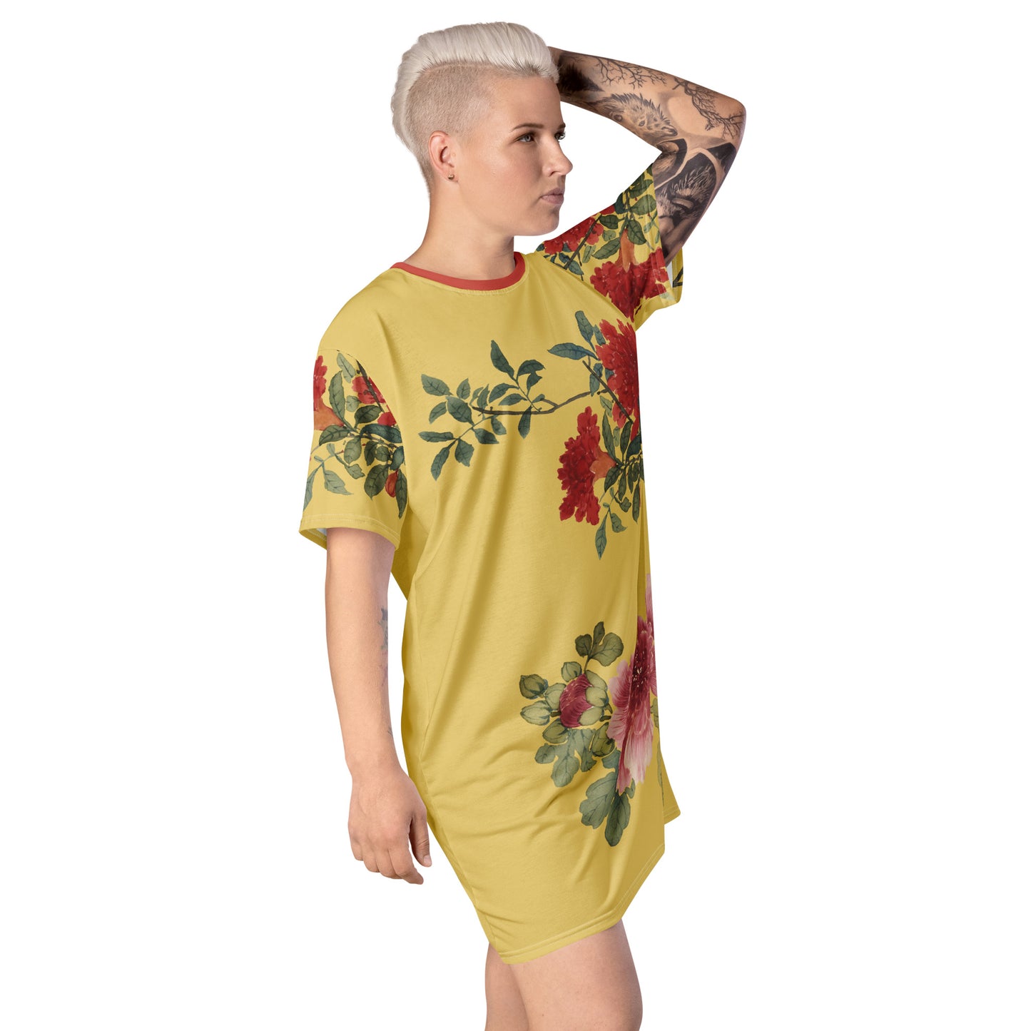 The Spirit of Flowers in Twelve Months｜Hollyhock and Pomegranate in Bloom｜T-shirt dress｜Gold