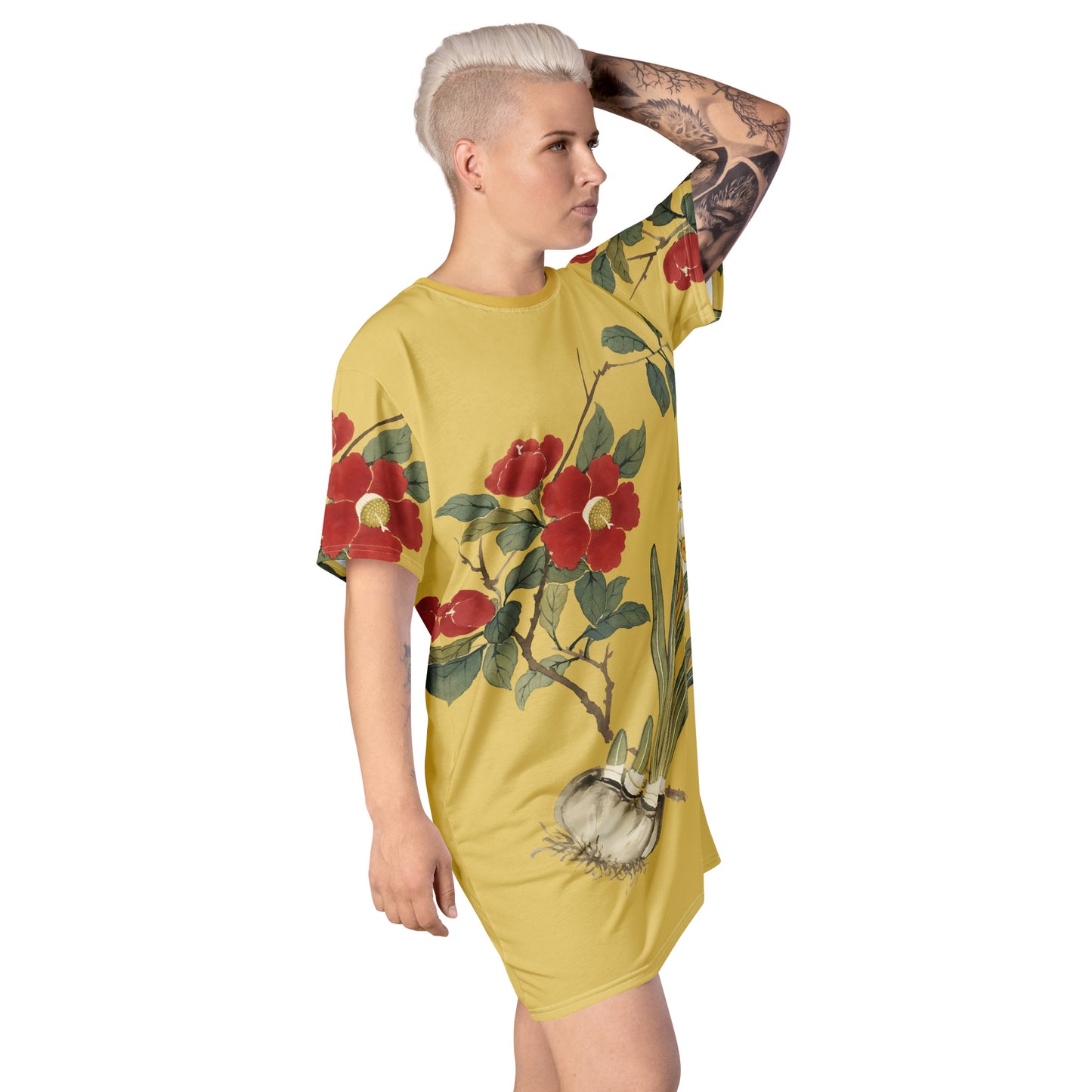 The Spirit of Flowers in Twelve Months｜Narcissus and Camelia in Bloom｜T-shirt dress｜Gold