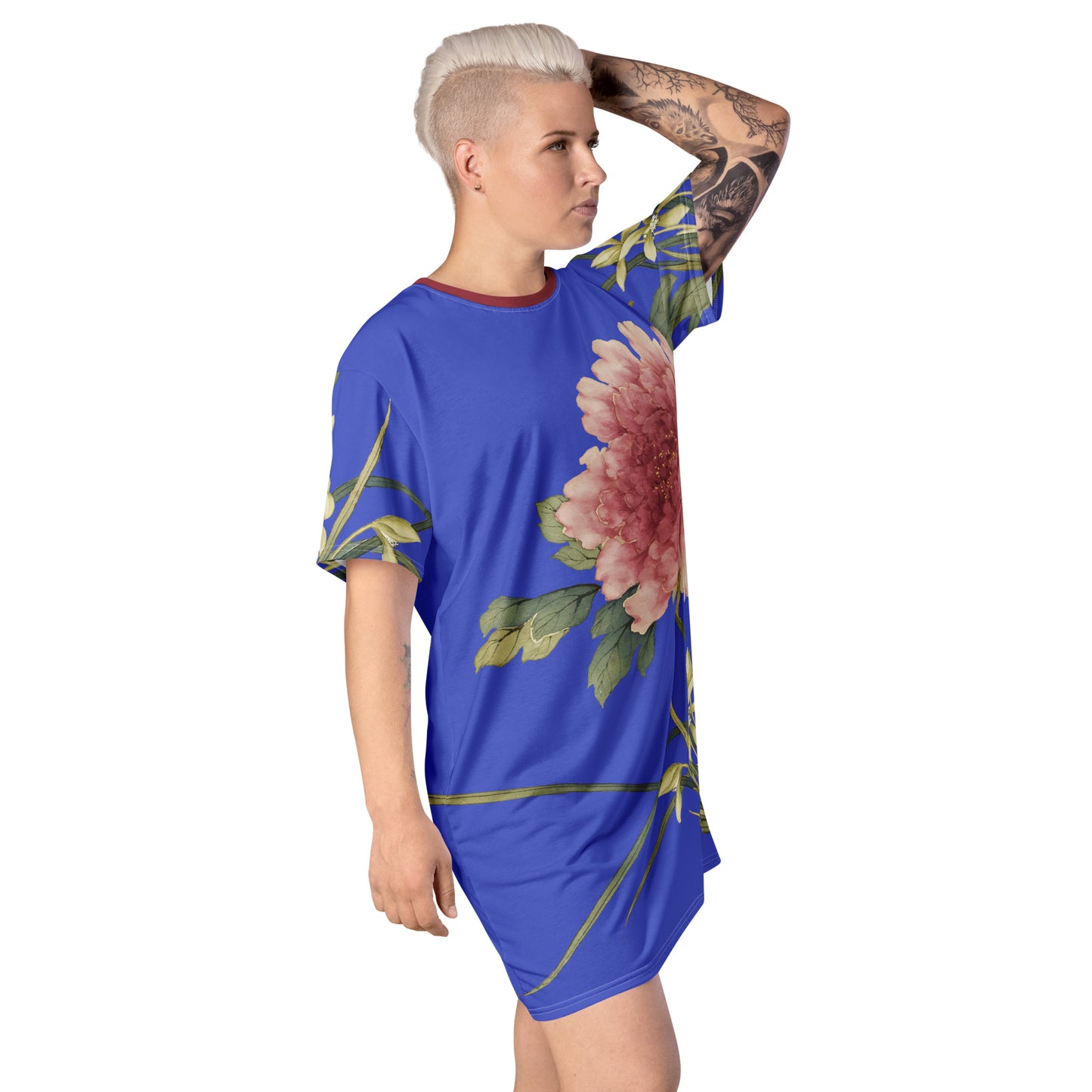 The Spirit of Flowers in Twelve Months｜Orchid and Tree Peony in Bloom｜T-shirt dress｜Royal blue