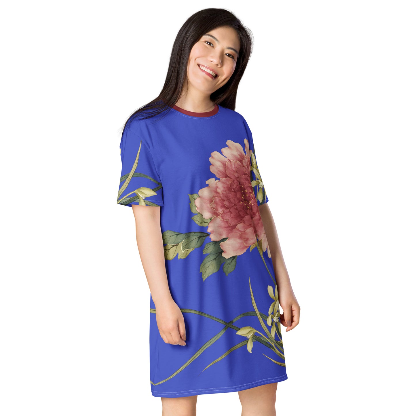 The Spirit of Flowers in Twelve Months｜Orchid and Tree Peony in Bloom｜T-shirt dress｜Royal blue