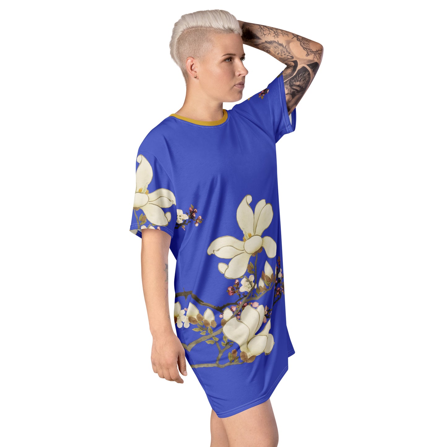 The Spirit of Flowers in Twelve Months｜Apricot and Lily Magnolia in Blossom｜T-shirt dress｜Royal blue