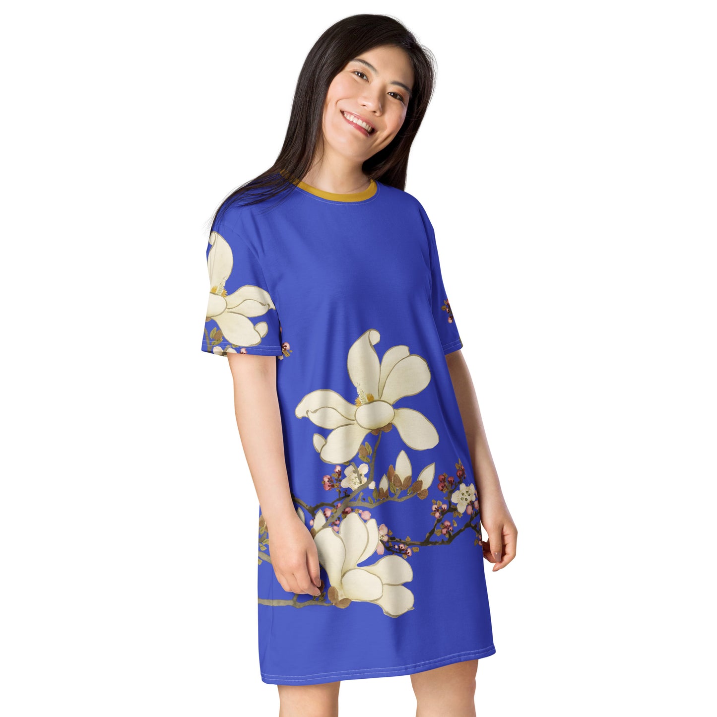 The Spirit of Flowers in Twelve Months｜Apricot and Lily Magnolia in Blossom｜T-shirt dress｜Royal blue