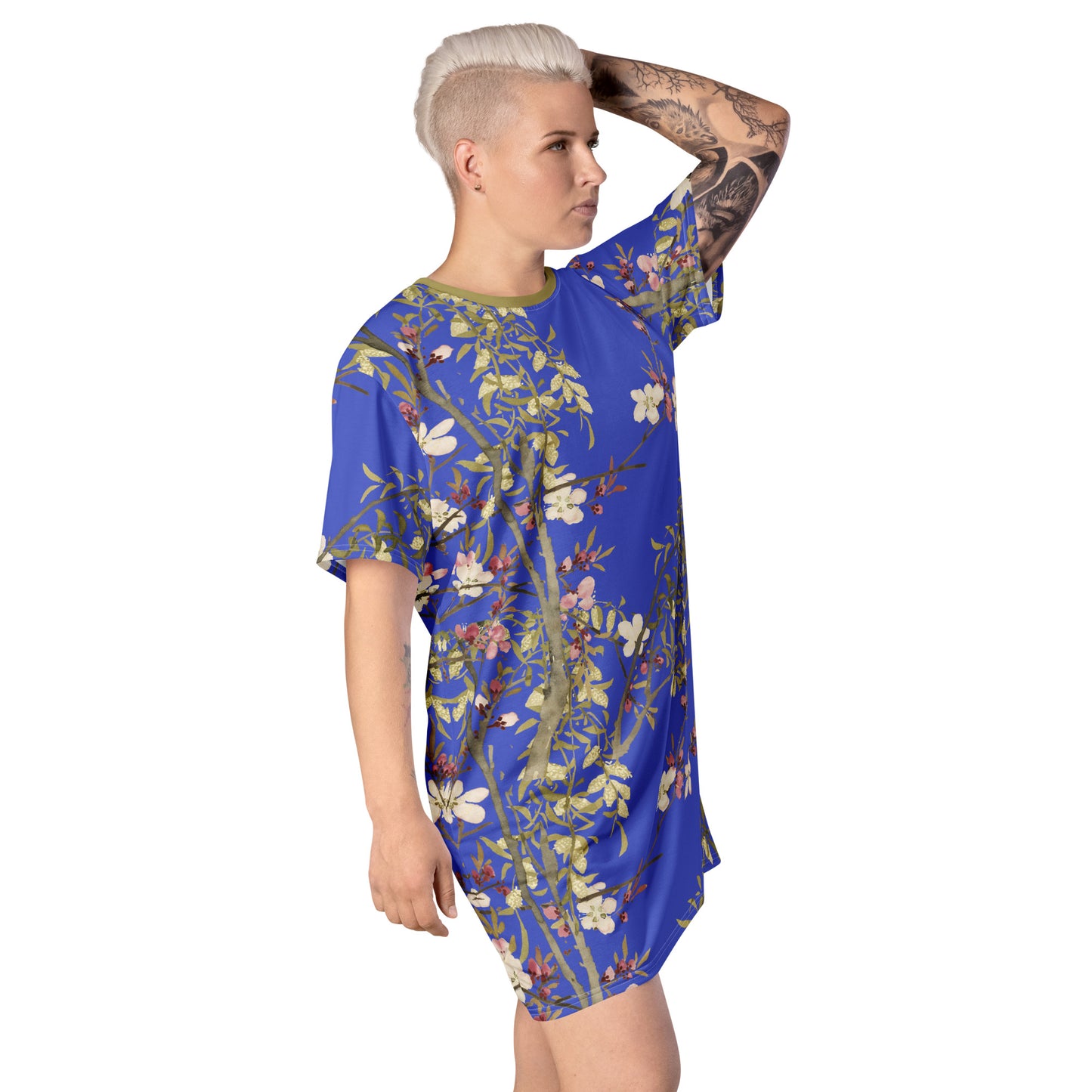 The Spirit of Flowers in Twelve Months｜Willow and Peach Blossom｜T-shirt dress｜Royal blue