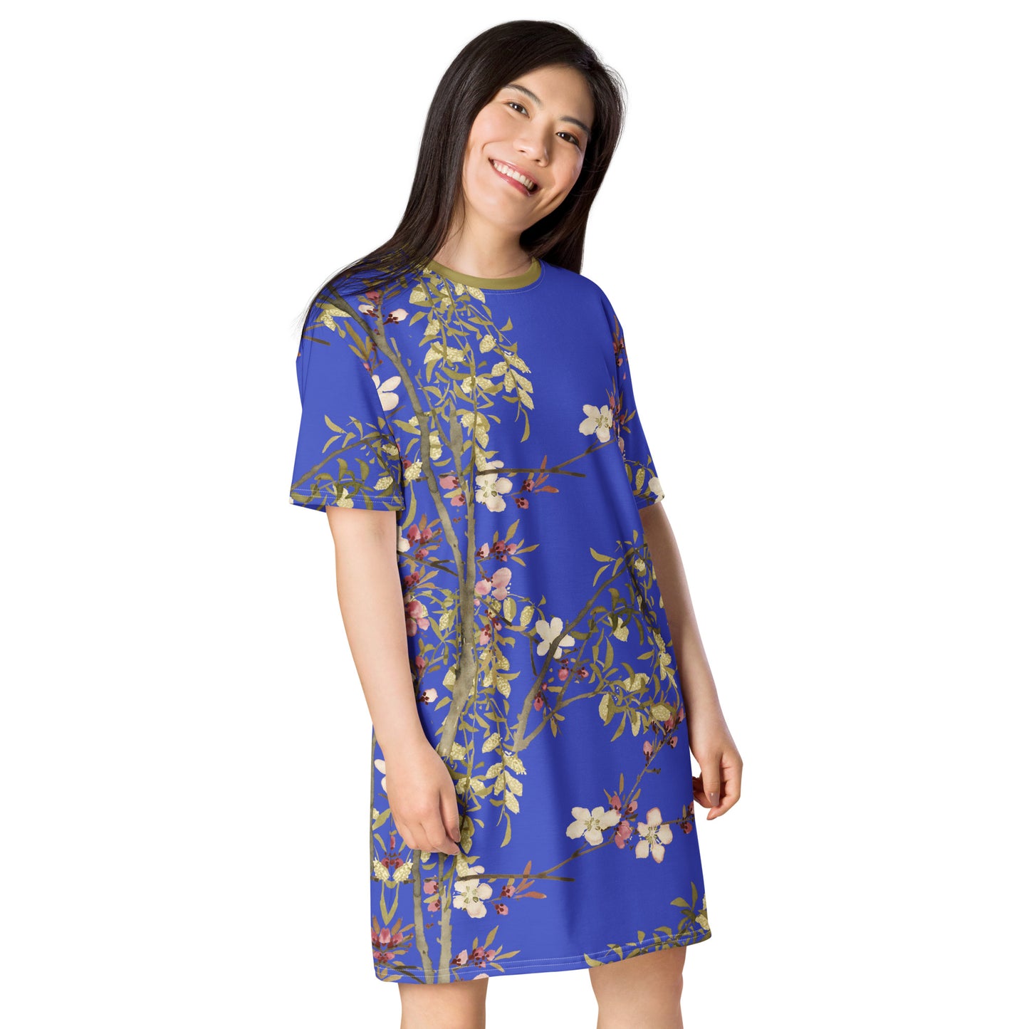 The Spirit of Flowers in Twelve Months｜Willow and Peach Blossom｜T-shirt dress｜Royal blue