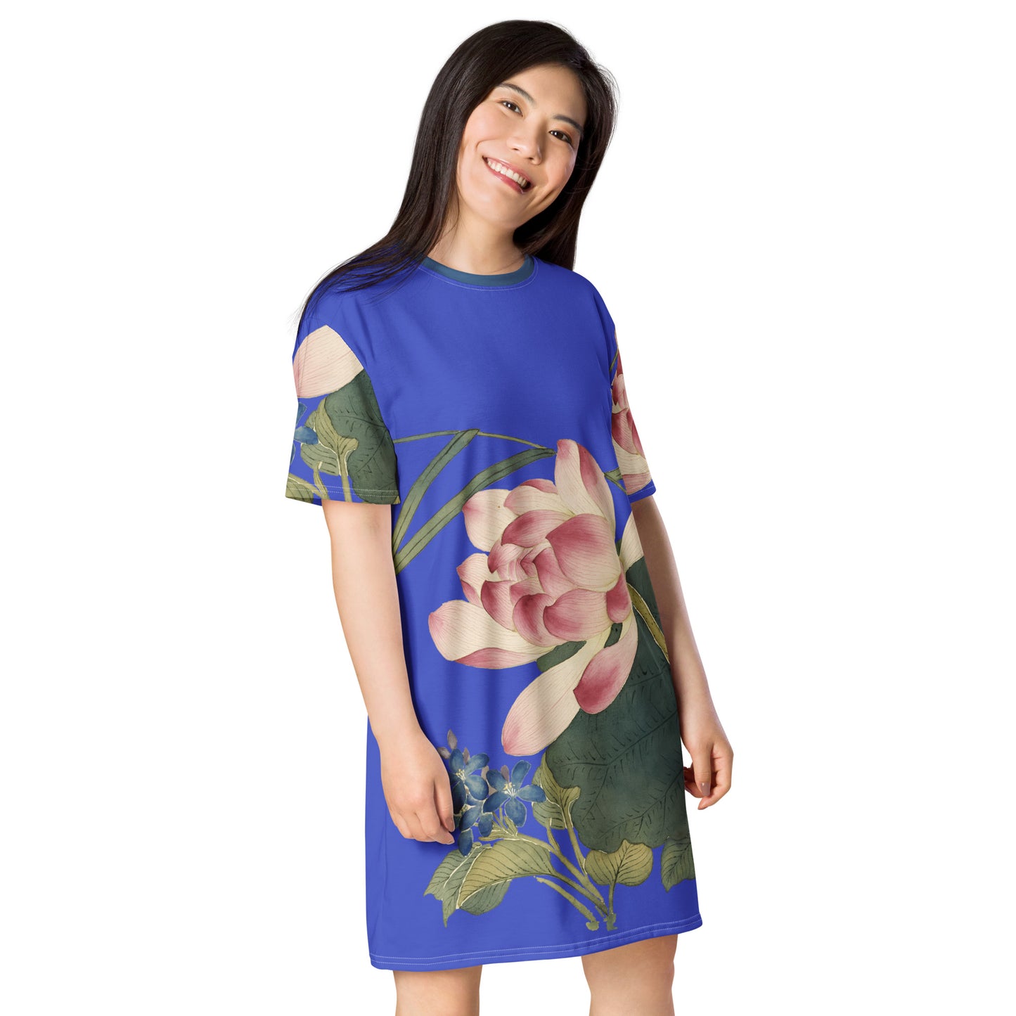 The Spirit of Flowers in Twelve Months｜Lotus in Bloom｜T-shirt dress｜Royal blue