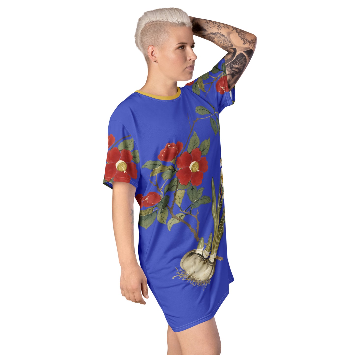 The Spirit of Flowers in Twelve Months｜Narcissus and Camelia in Bloom｜T-shirt dress｜Royal blue