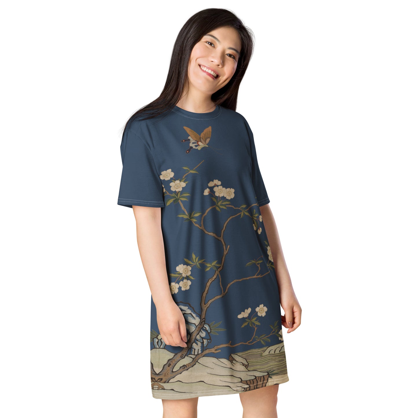 Kesi Flower Album｜Plum Blossoms and Butterfly｜T-shirt dress｜Dark blue