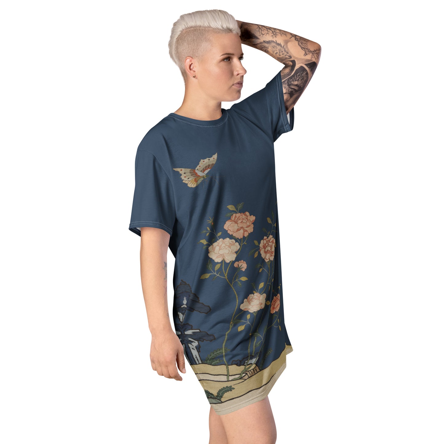 Kesi Flower Album｜Red Roses｜T-shirt dress｜Dark blue