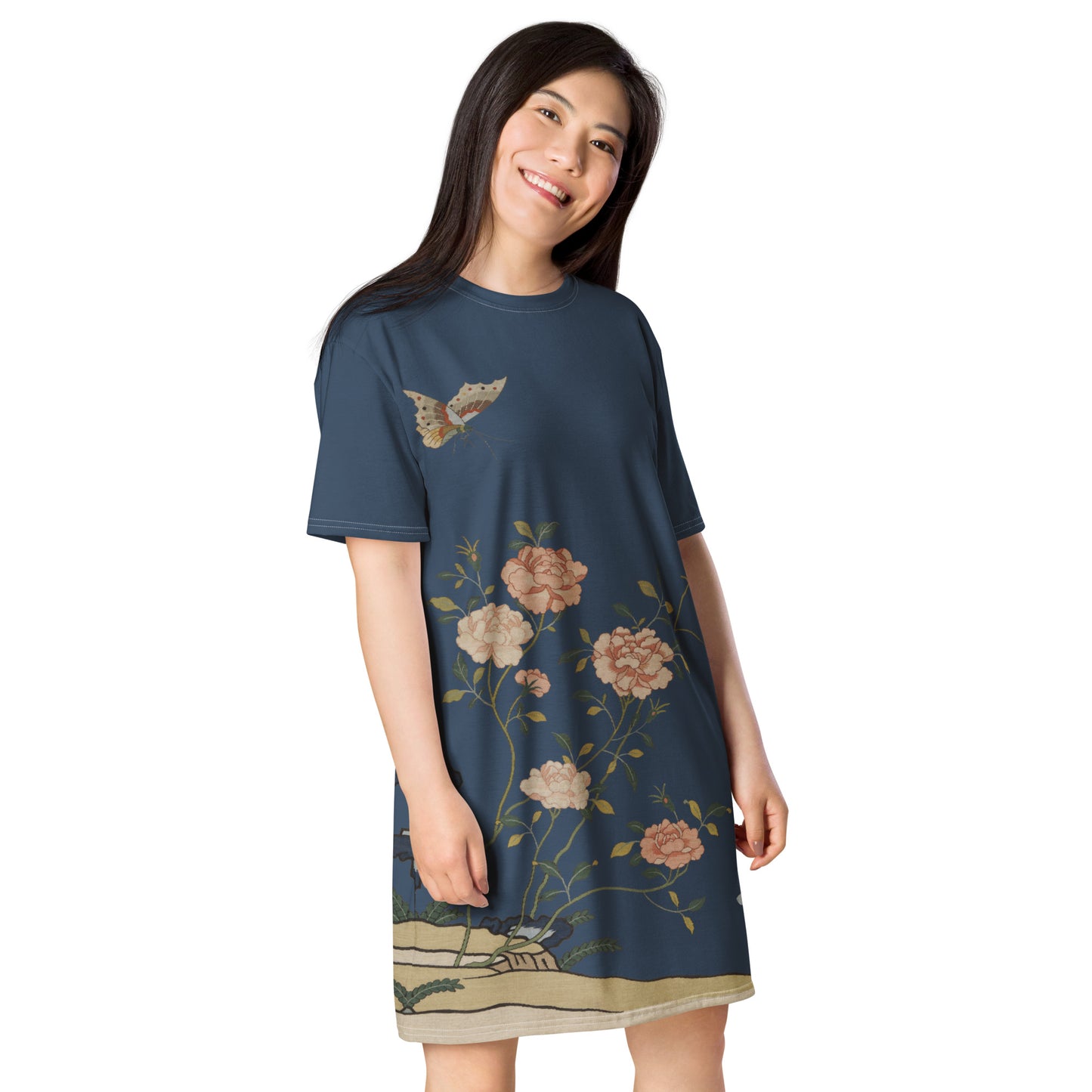 Kesi Flower Album｜Red Roses｜T-shirt dress｜Dark blue