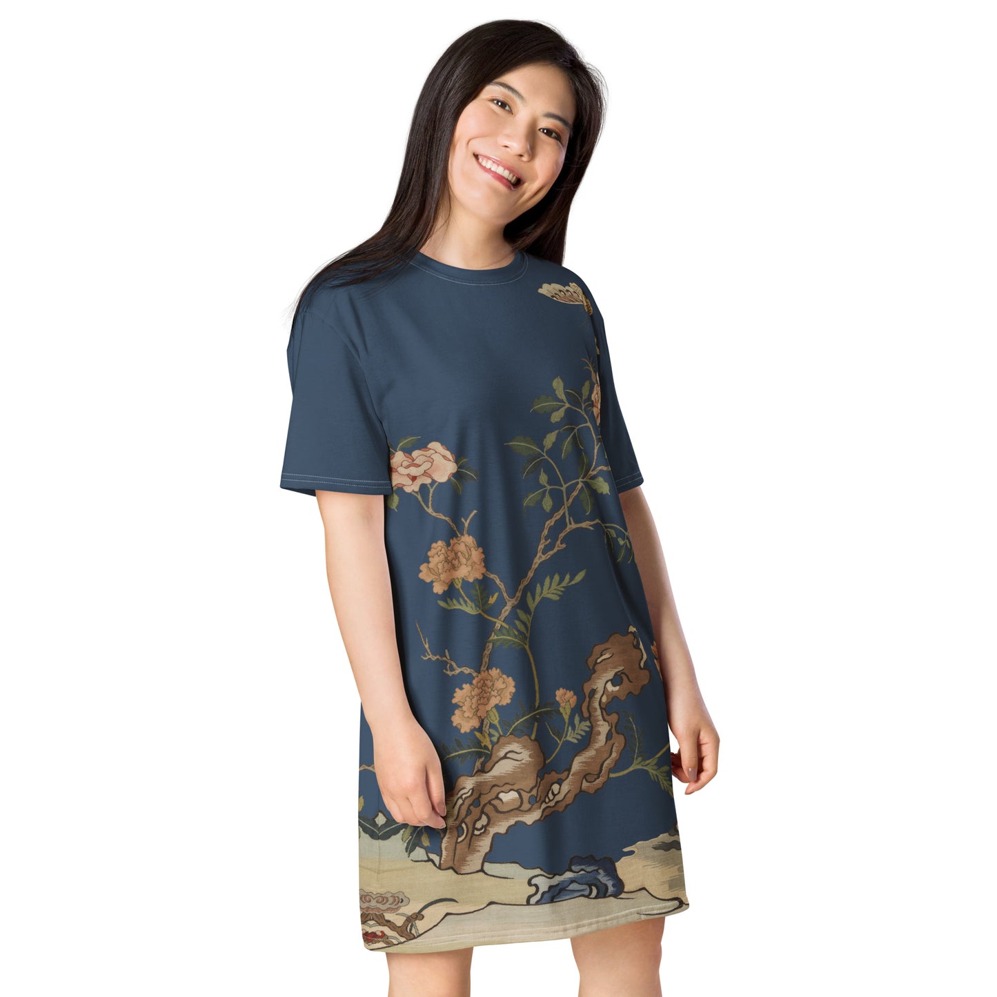 Kesi Flower Album｜Camellia and Butterfly｜T-shirt dress｜Dark blue