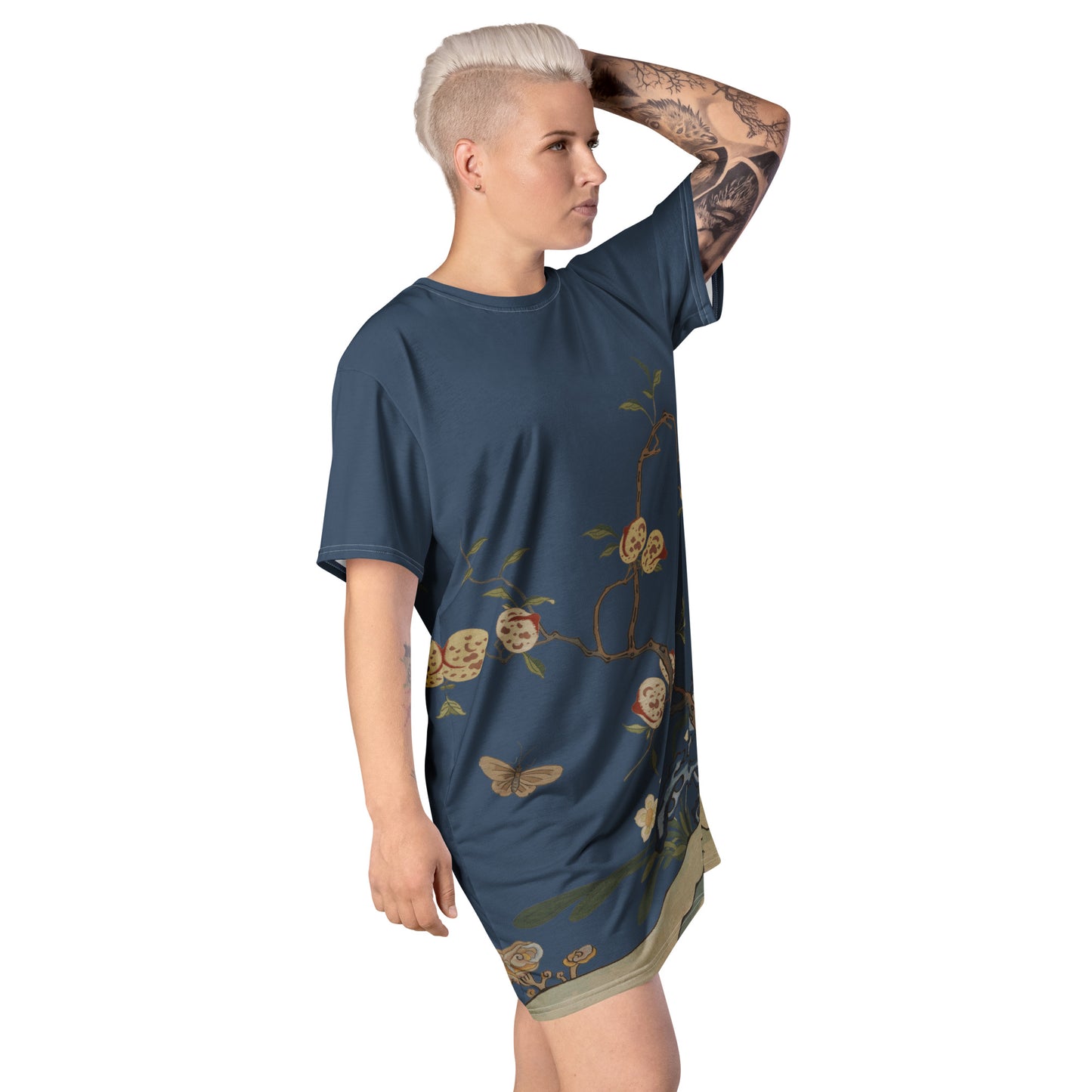 Kesi Flower Album｜Narcissus and Peaches｜T-shirt dress｜Dark blue