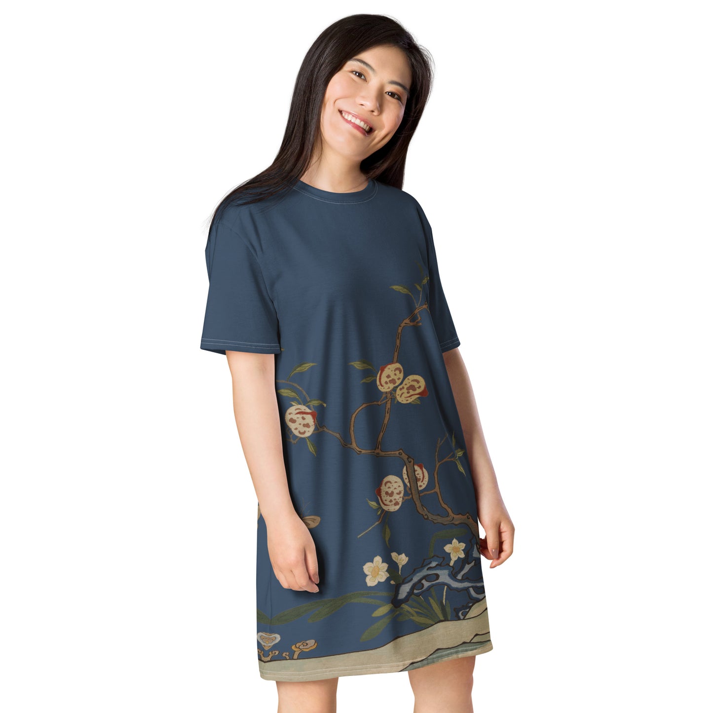 Kesi Flower Album｜Narcissus and Peaches｜T-shirt dress｜Dark blue