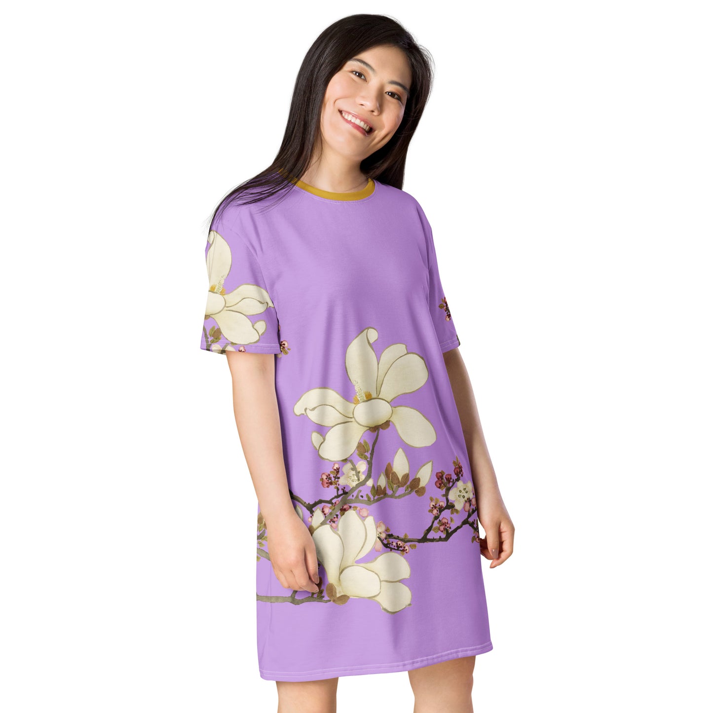 12月の花神様｜Apricot and Lily Magnolia in Blossom｜T-shirt dress｜Lilac