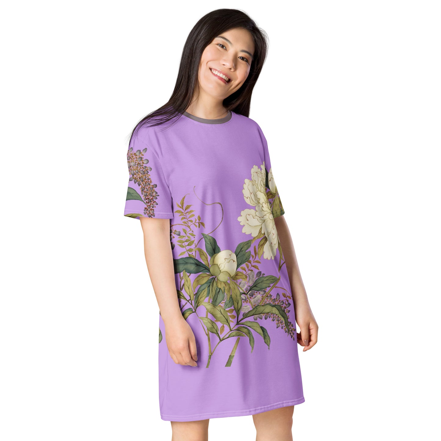 The Spirit of Flowers in Twelve Months｜Chinese Peony and Wisteria in Bloom｜T-shirt dress｜Lilac