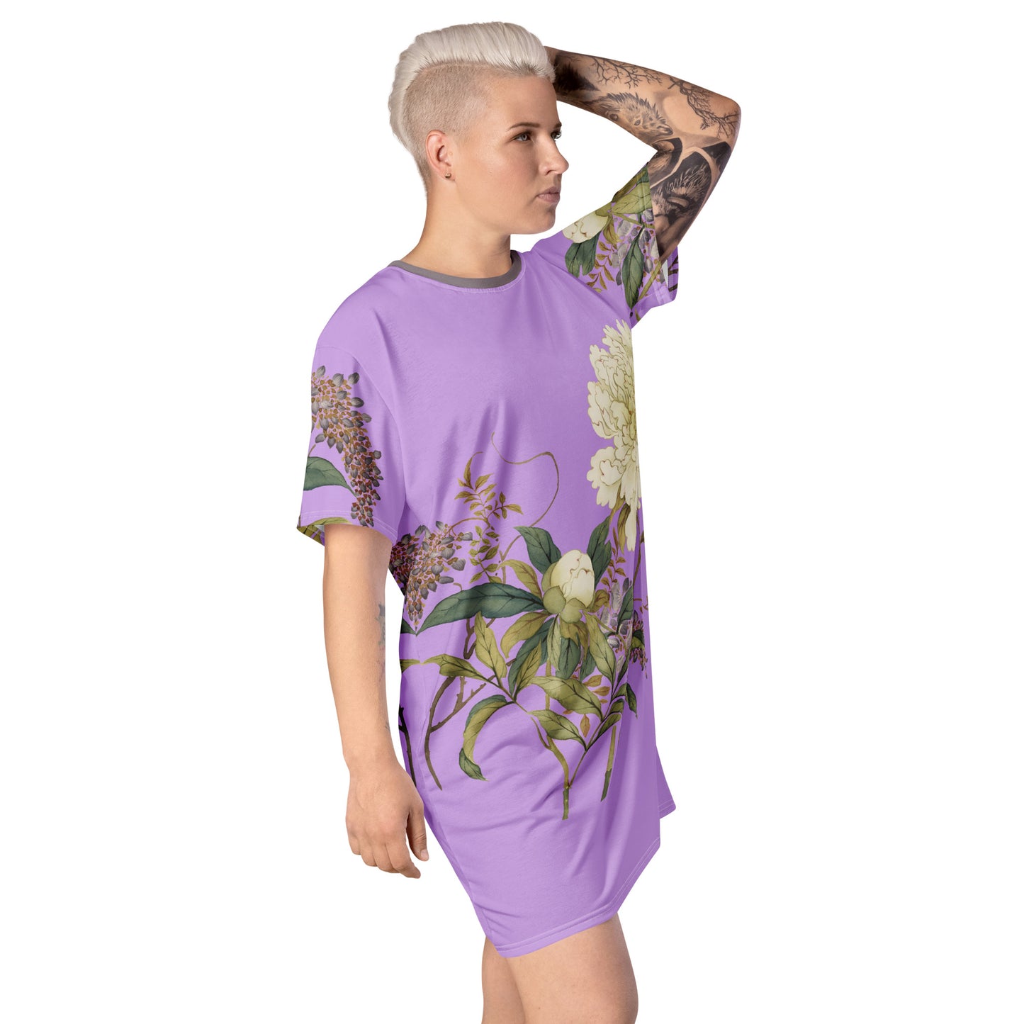 The Spirit of Flowers in Twelve Months｜Chinese Peony and Wisteria in Bloom｜T-shirt dress｜Lilac