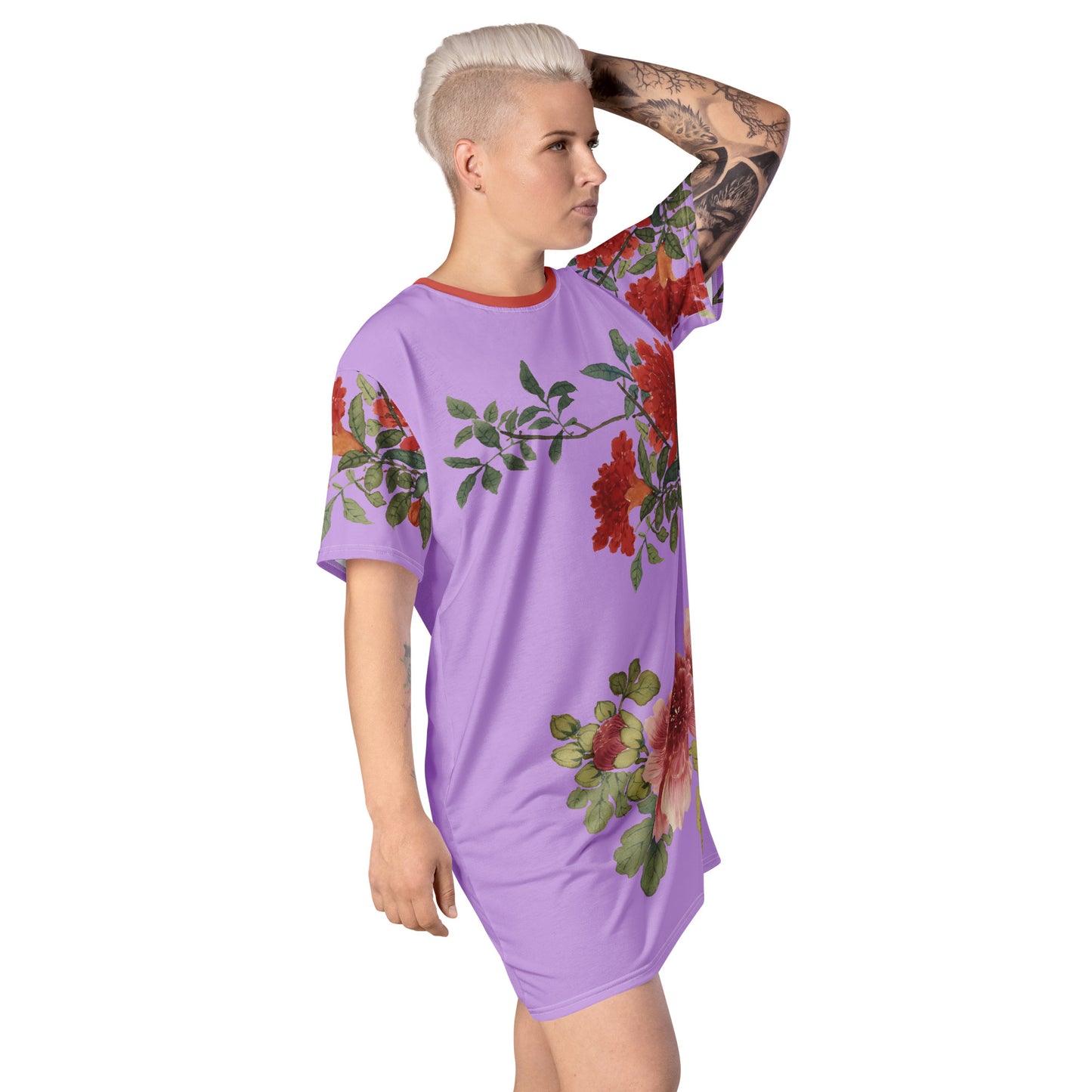 The Spirit of Flowers in Twelve Months｜Hollyhock and Pomegranate in Bloom｜T-shirt dress｜Lilac