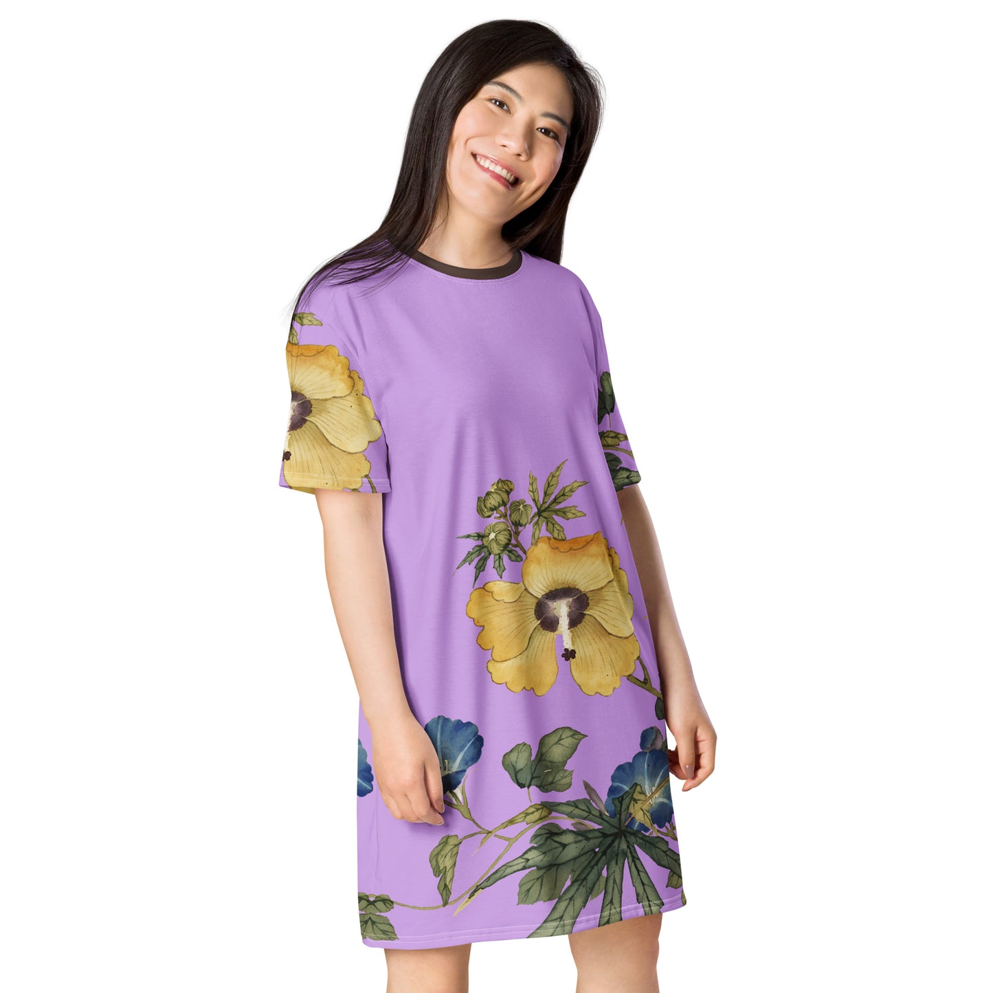 The Spirit of Flowers in Twelve Months｜Okra and White-edged Morning Glory in Bloom｜T-shirt dress｜Lilac