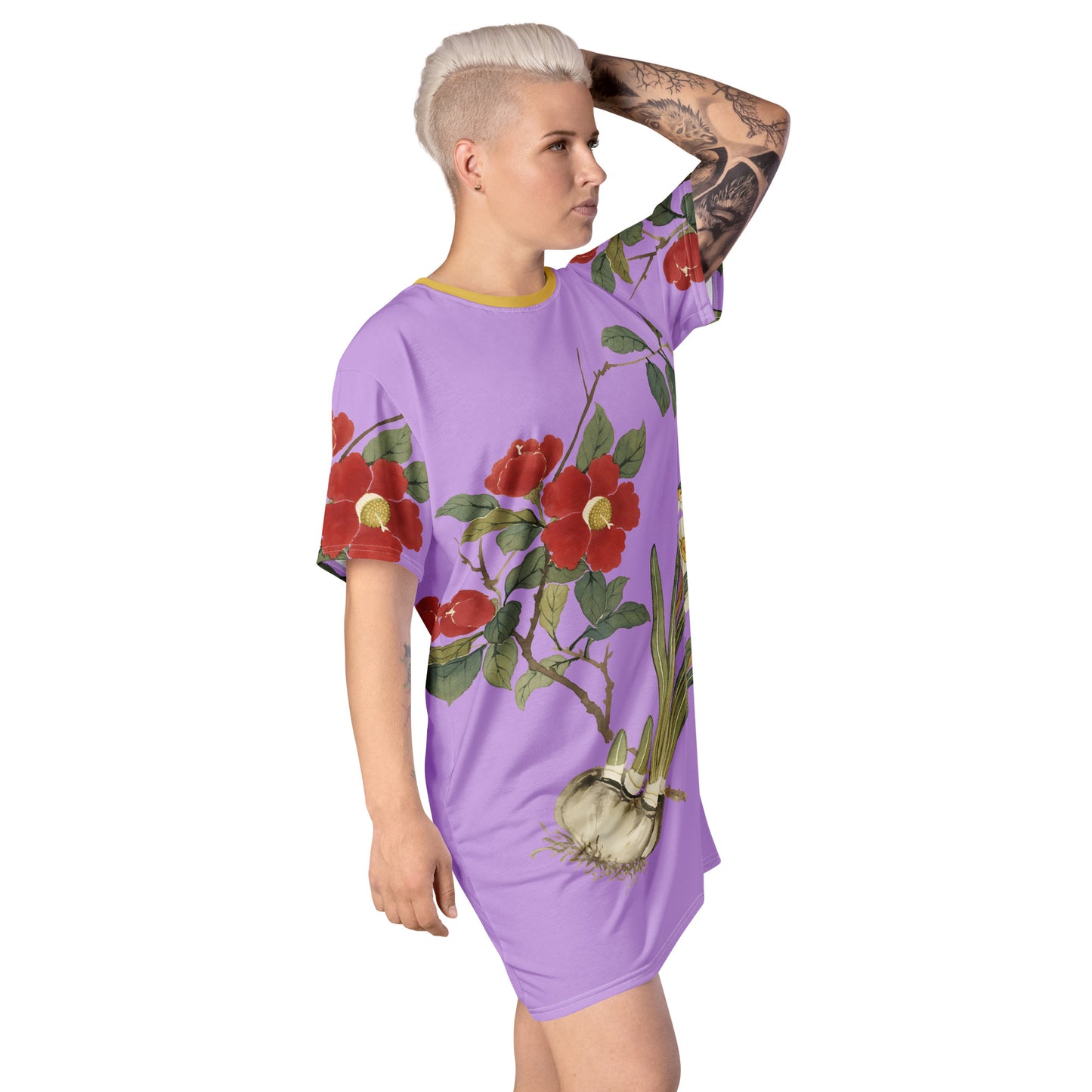 The Spirit of Flowers in Twelve Months｜Narcissus and Camelia in Bloom｜T-shirt dress｜Lilac