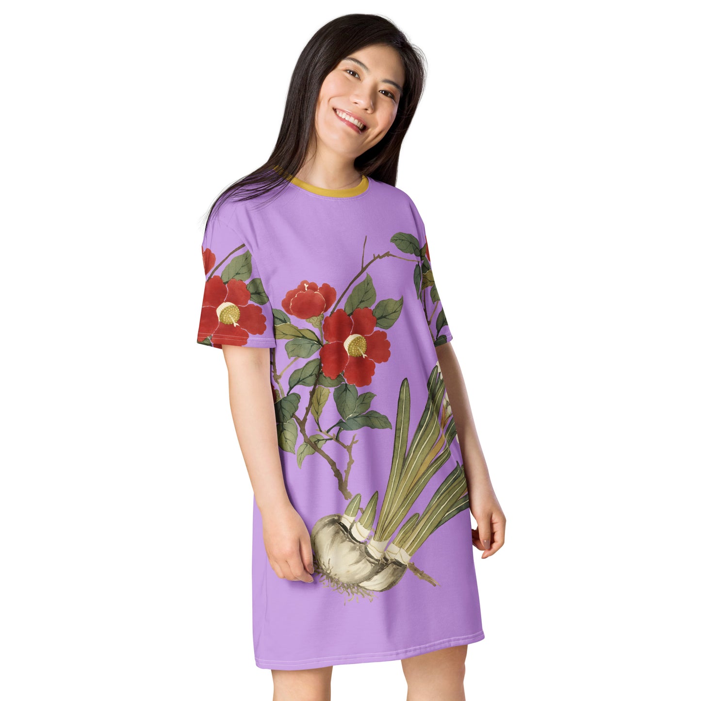 The Spirit of Flowers in Twelve Months｜Narcissus and Camelia in Bloom｜T-shirt dress｜Lilac