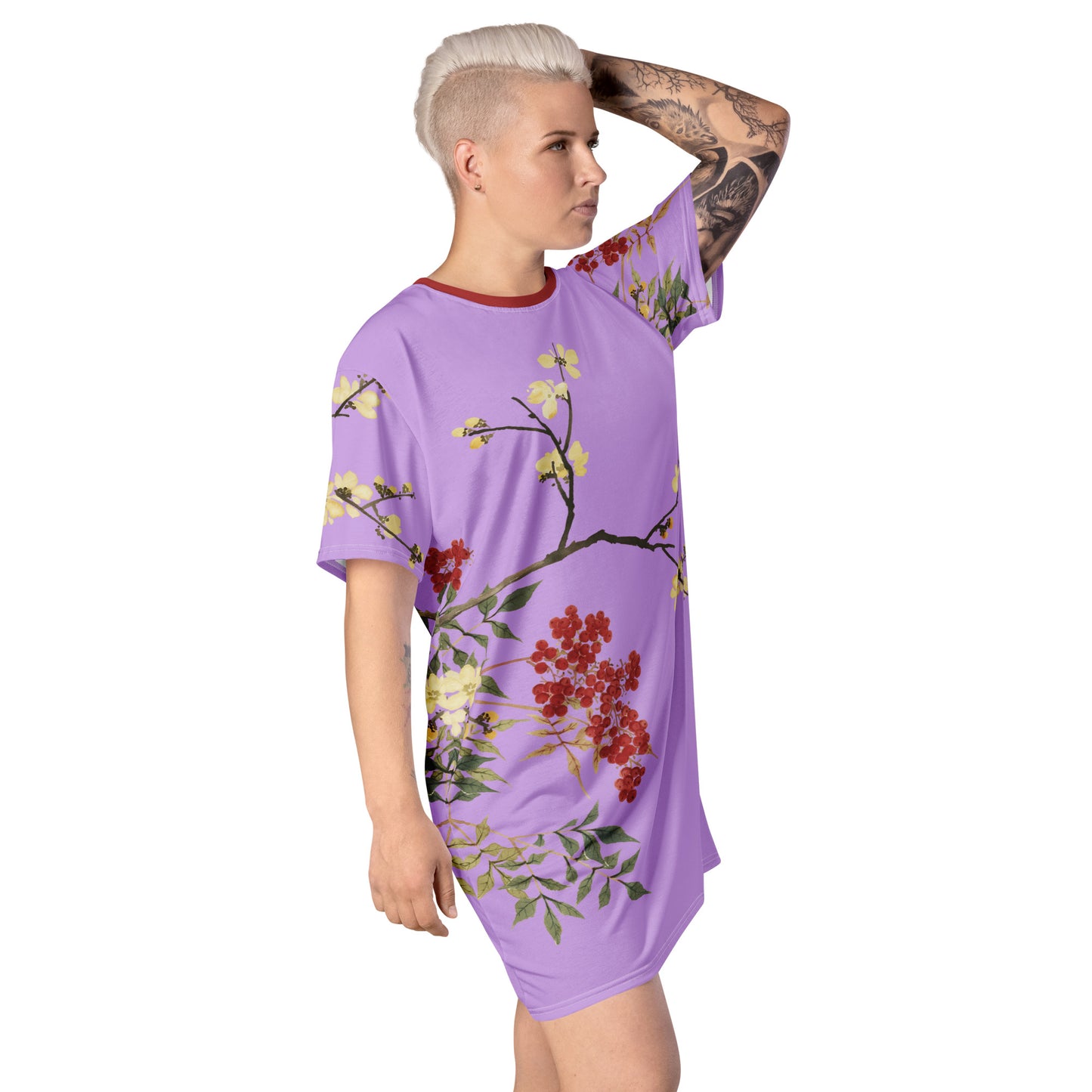 The Spirit of Flowers in Twelve Months｜Blooming Wintersweet and Heavenly Bamboo｜T-shirt dress｜Lilac