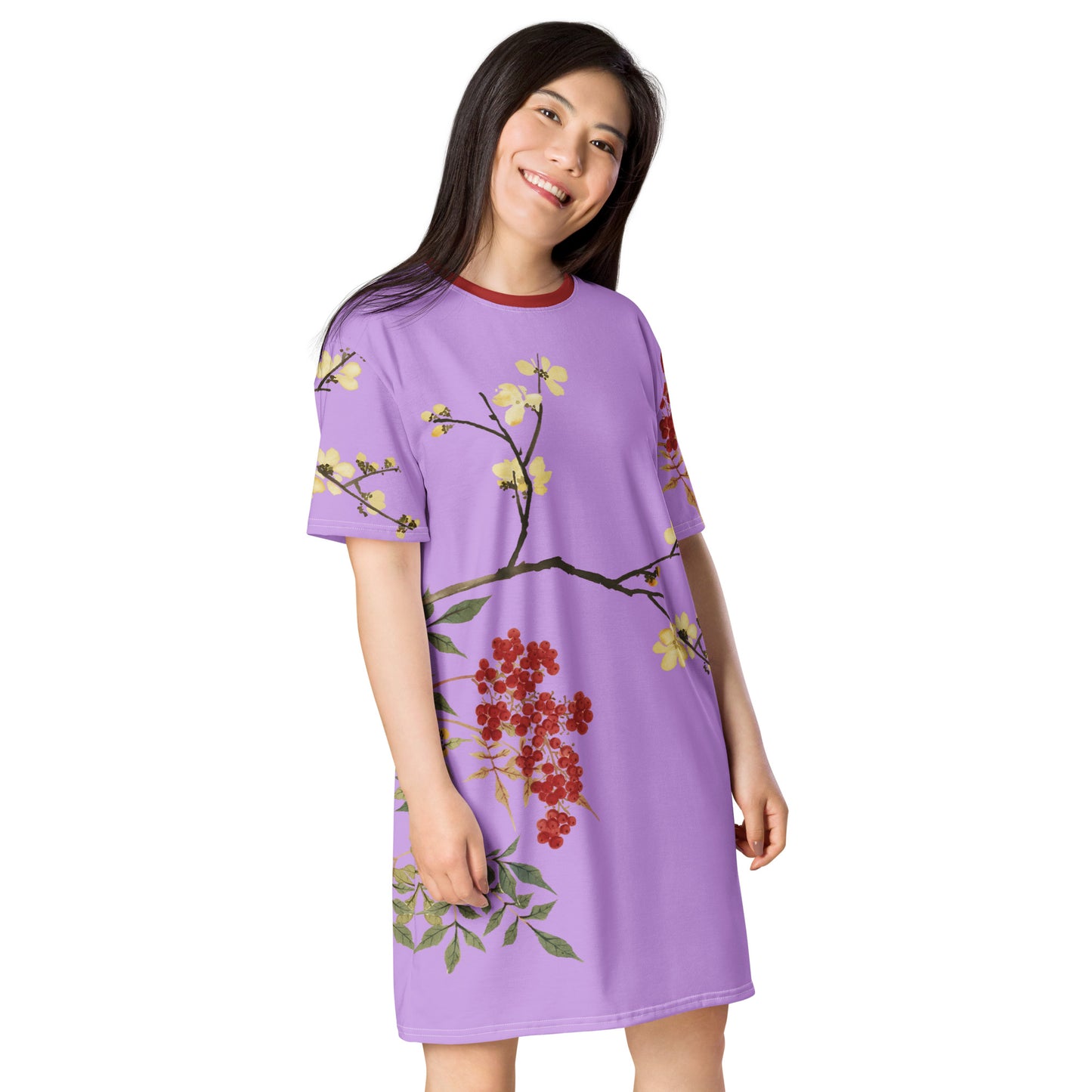 The Spirit of Flowers in Twelve Months｜Blooming Wintersweet and Heavenly Bamboo｜T-shirt dress｜Lilac