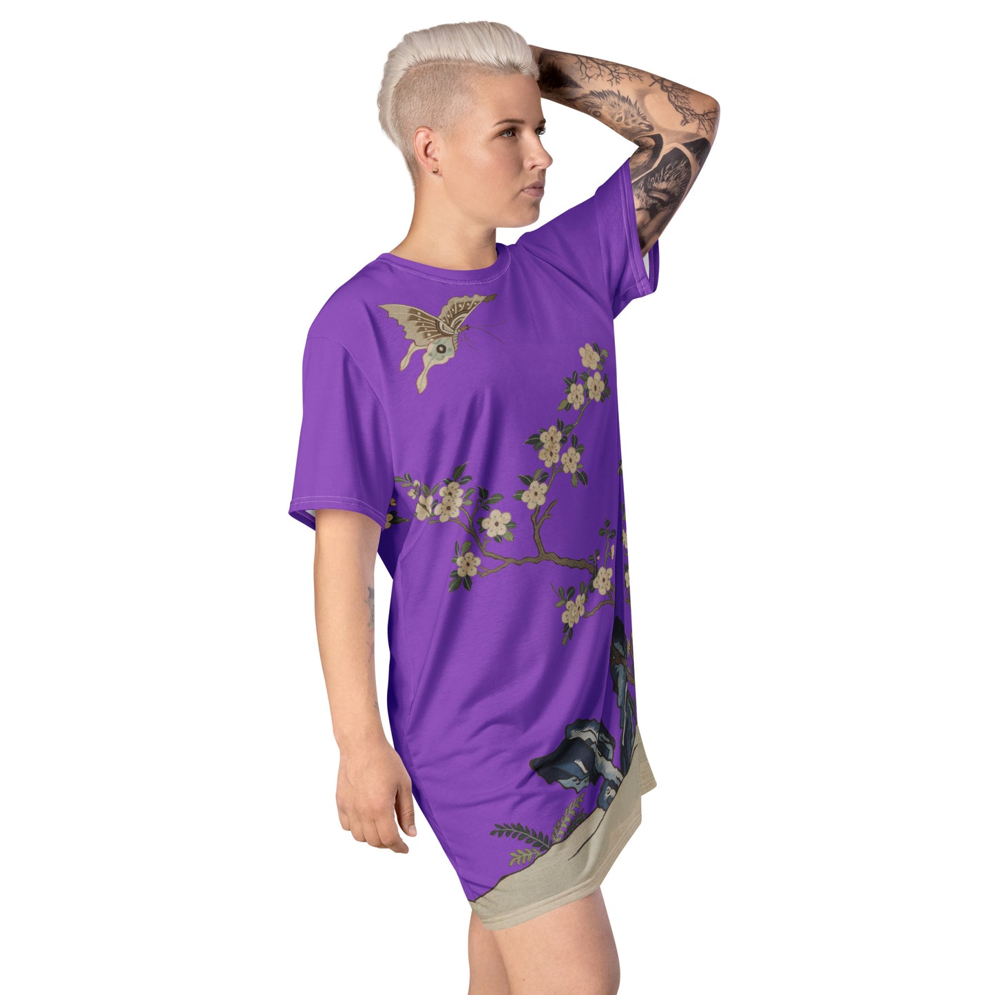 Kesi Flower Album｜White Plum Blossoms and Butterfly｜T-shirt dress｜Purple