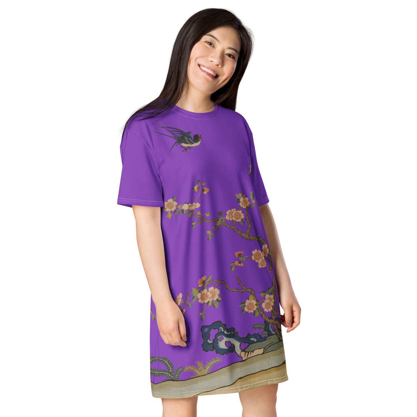 Kesi Flower Album｜Swallow in Flight, Harbinger of Spring｜T-shirt dress｜Purple