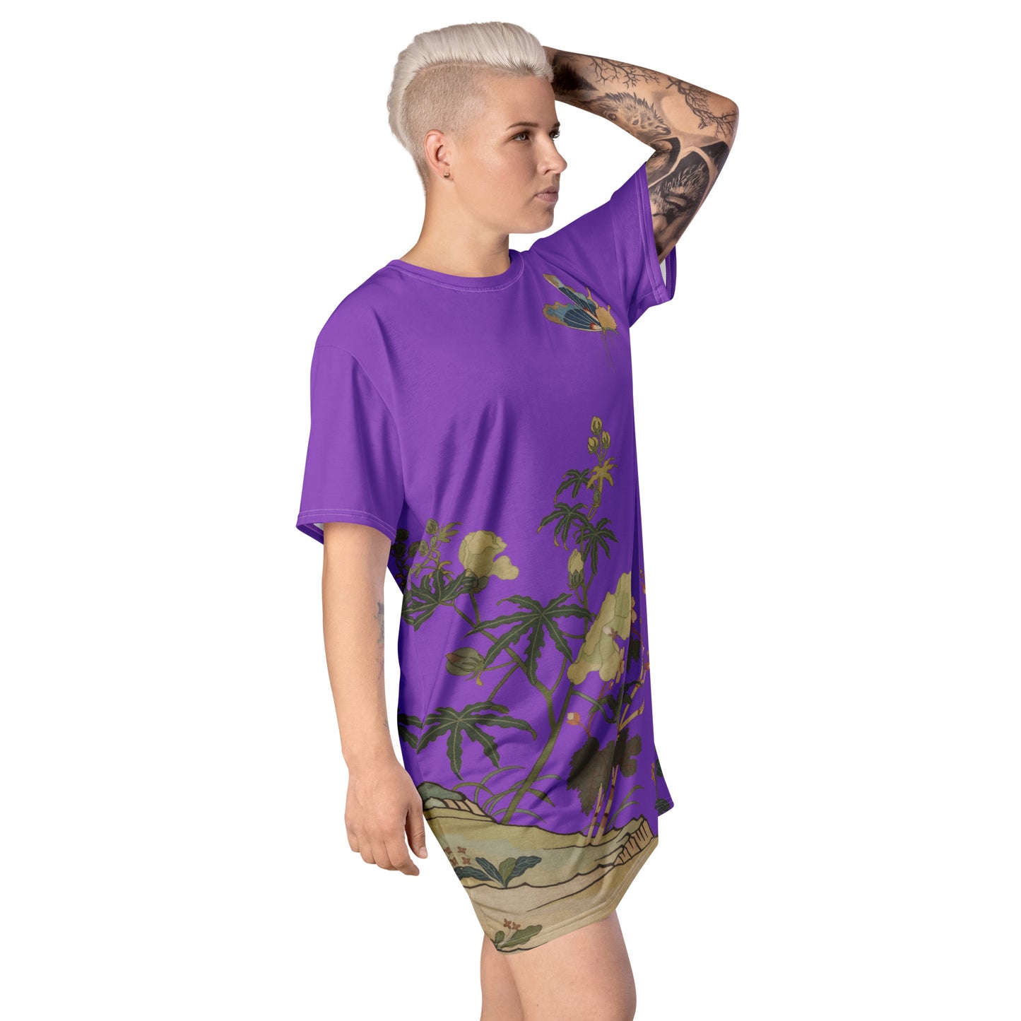 Kesi Flower Album｜Hibiscus and Begonia Blossoms｜T-shirt dress｜Purple