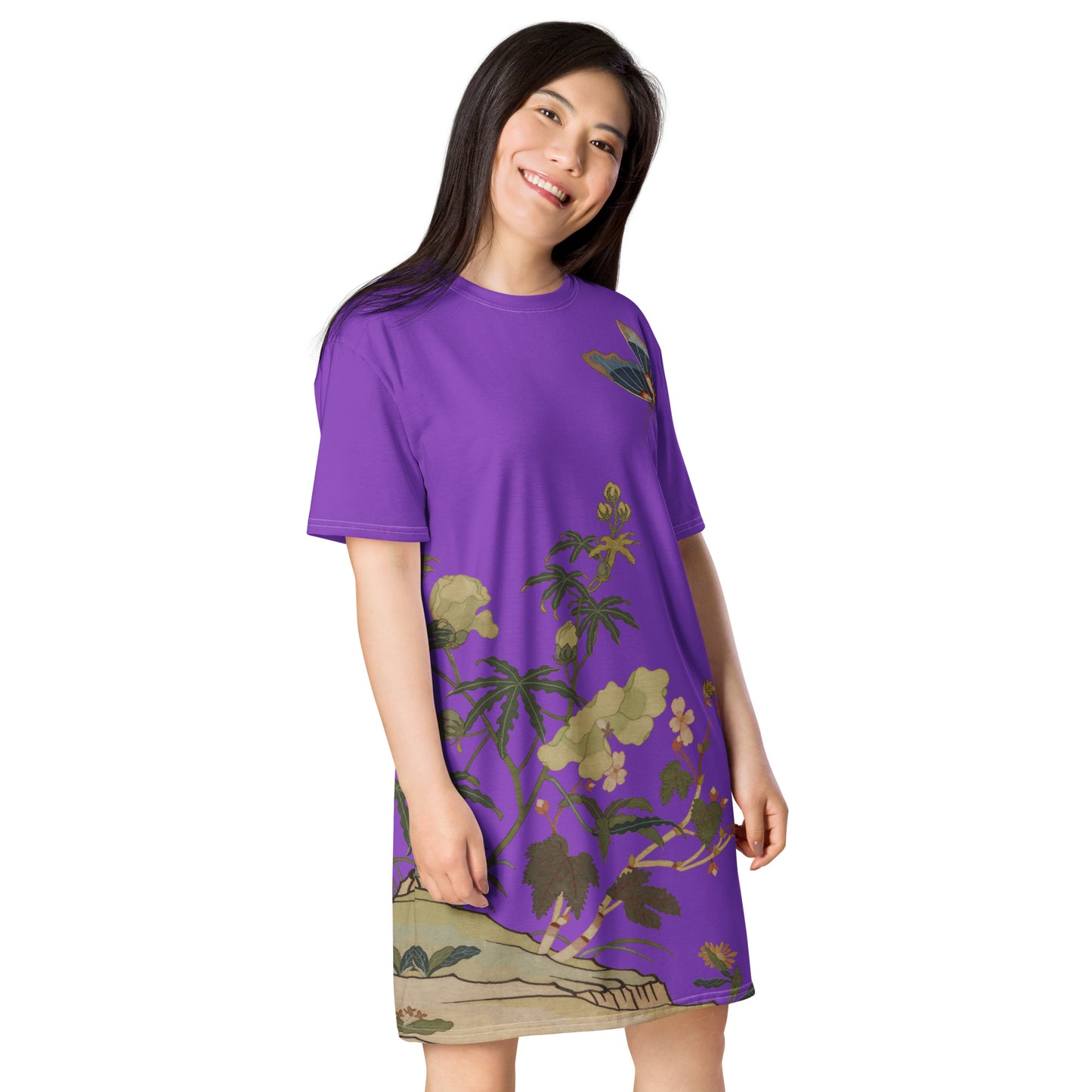 Kesi Flower Album｜Hibiscus and Begonia Blossoms｜T-shirt dress｜Purple