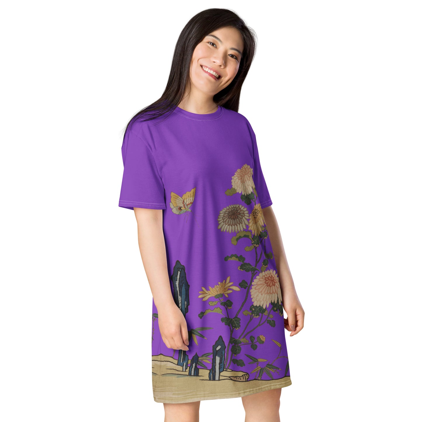 Kesi Flower Album｜Chrysanthemums and Butterflies｜T-shirt dress｜Purple