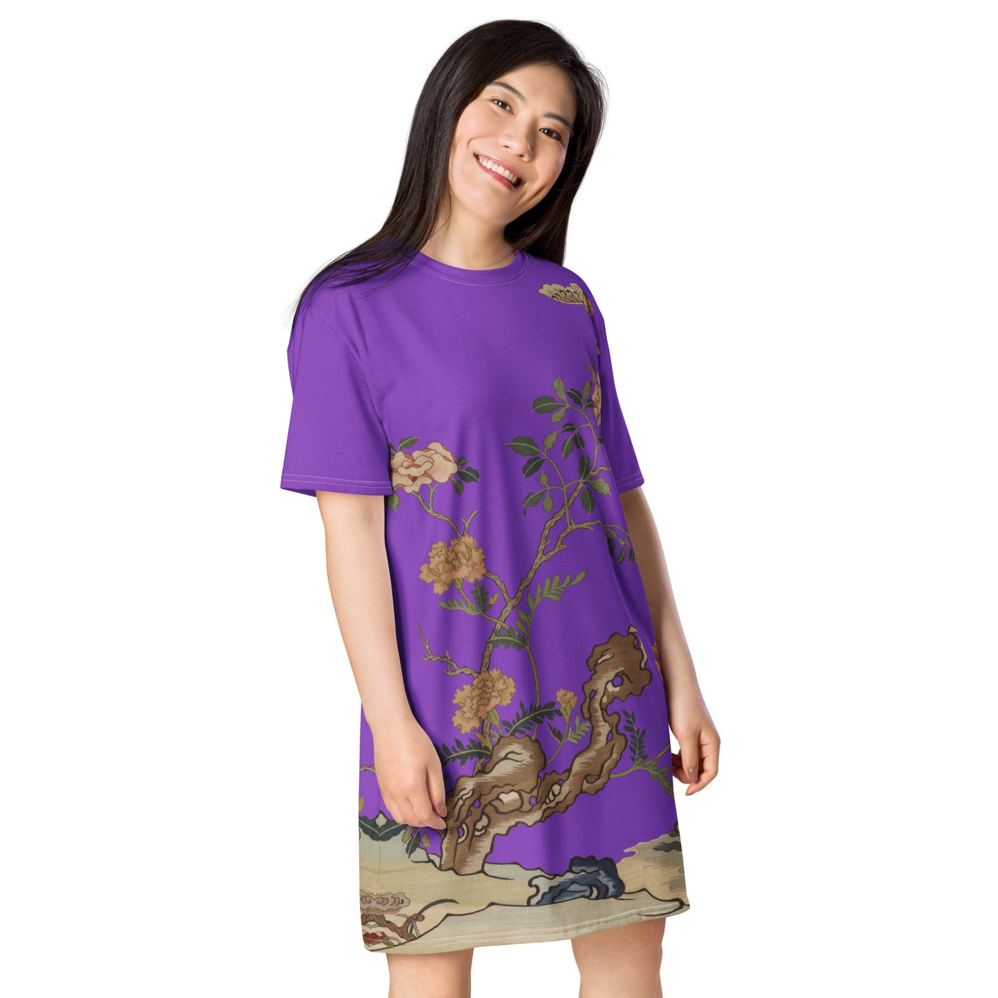 Kesi Flower Album｜Camellia and Butterfly｜T-shirt dress｜Purple