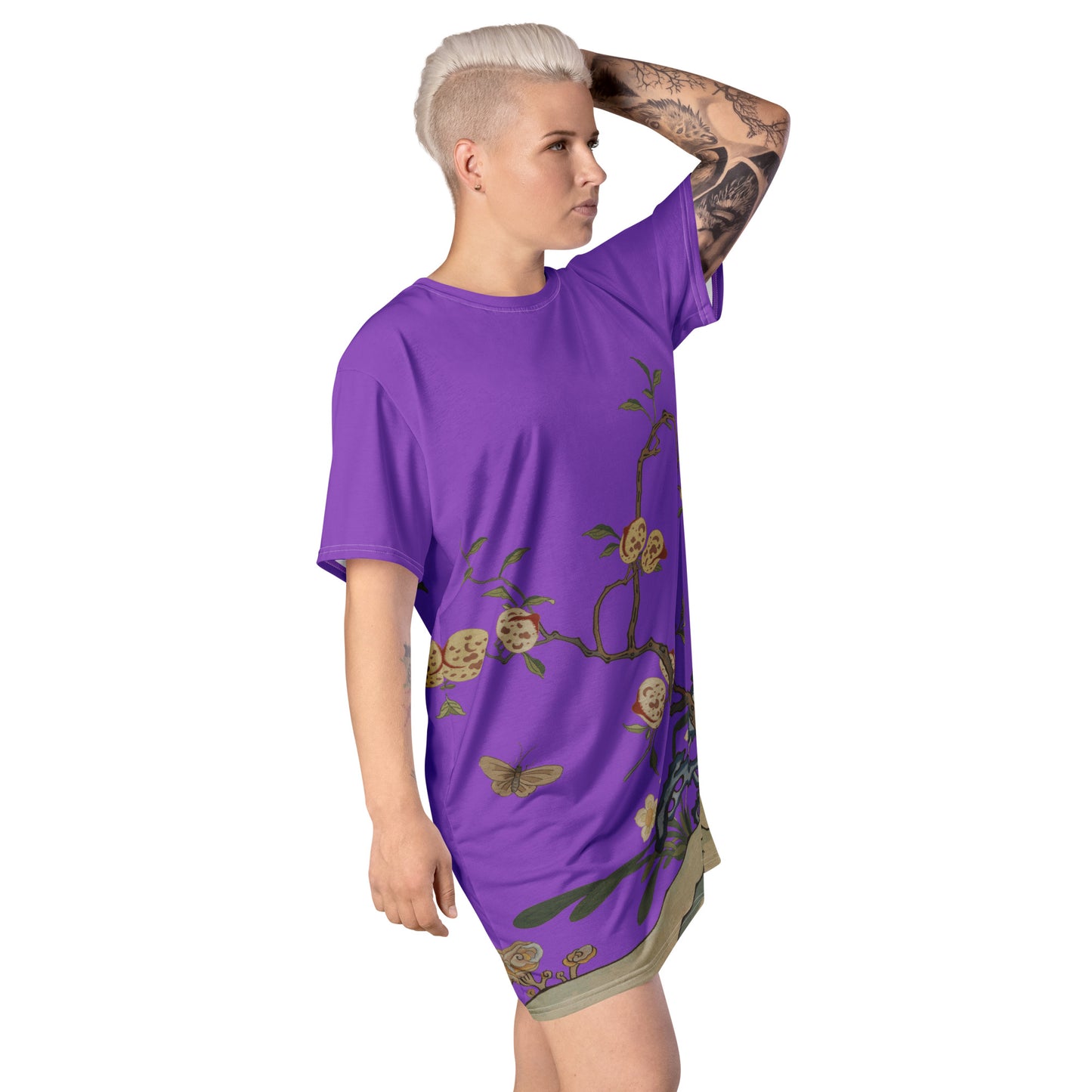 Kesi Flower Album｜Narcissus and Peaches｜T-shirt dress｜Purple